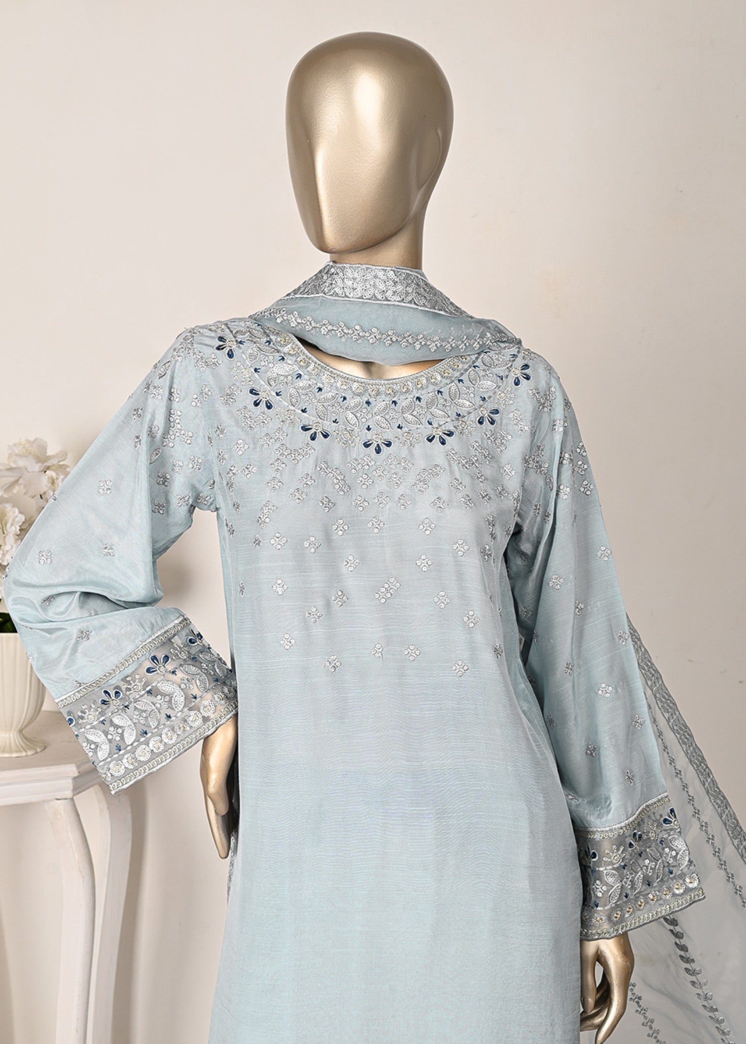Khombi Raya BZ 164 Light Blue Formal Embroidered Dress Women 3pcs
