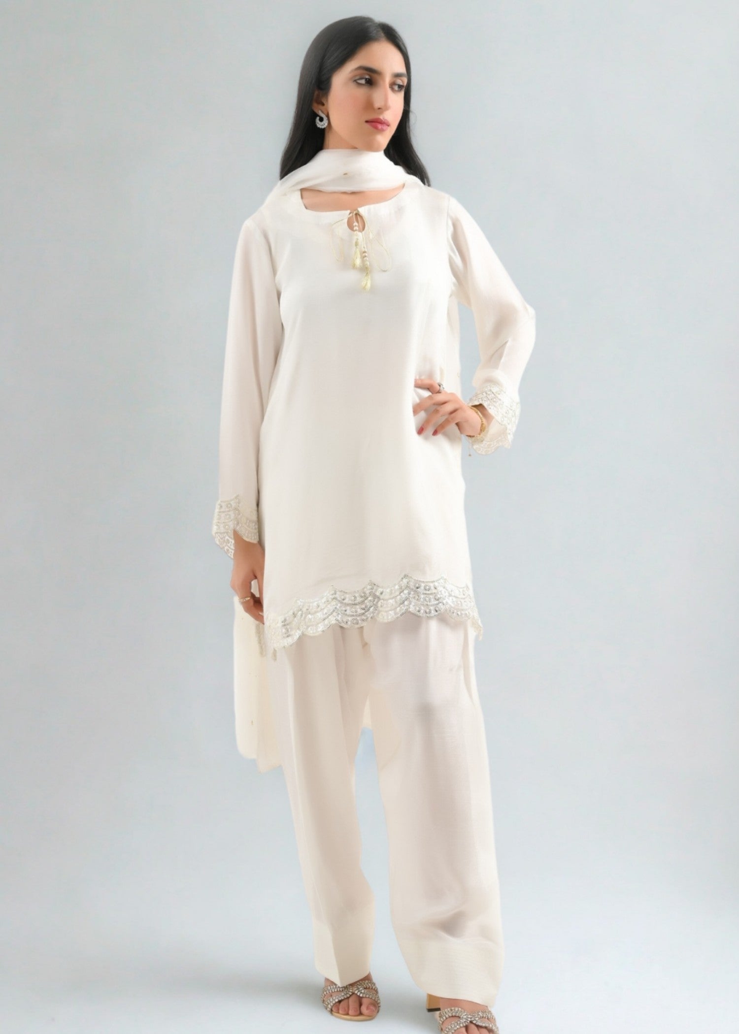 Ray Online Store White Elegance Mukesh Farshi Set Women 4pcs