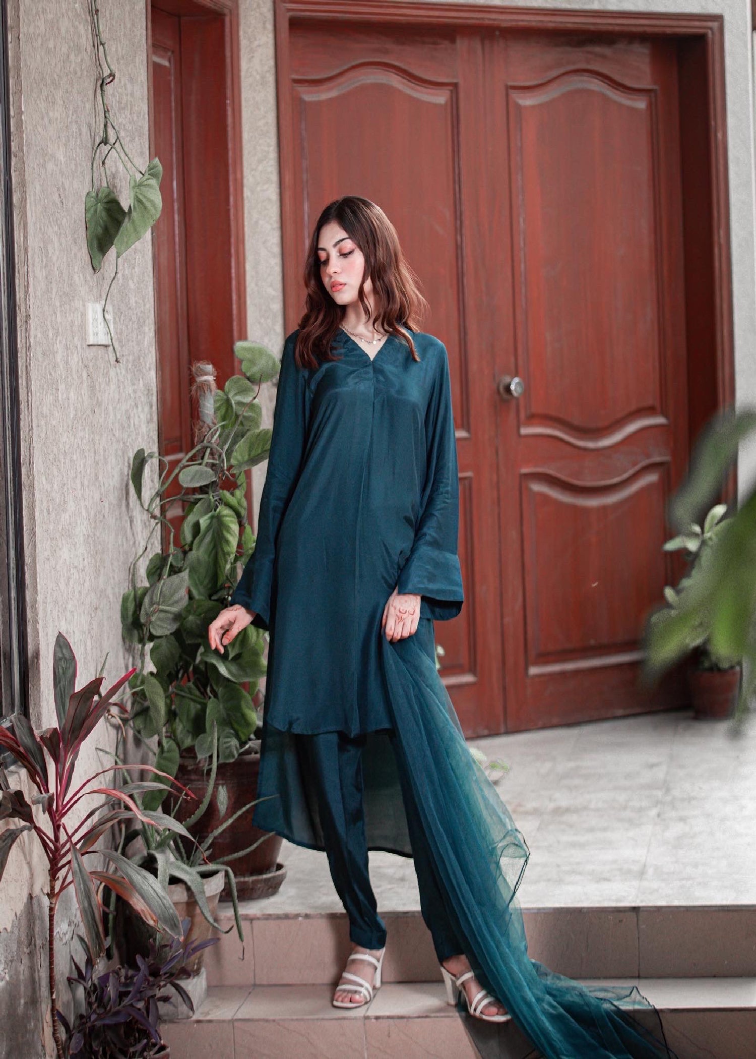 Zauk Teal Blue Three Piece Dress Women 3pcs