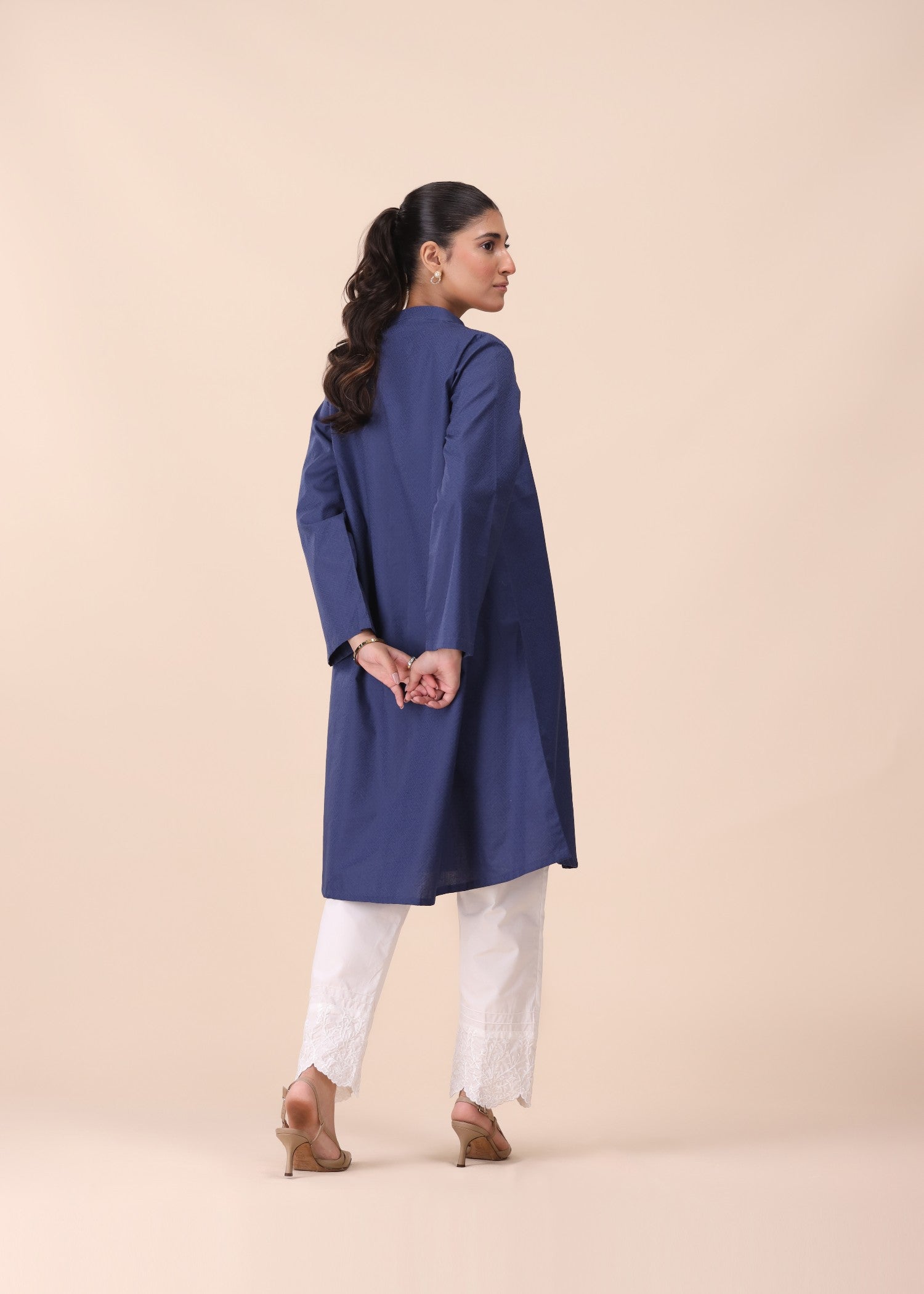 Mhw Blue Dobby Cotton Top Women 2pcs