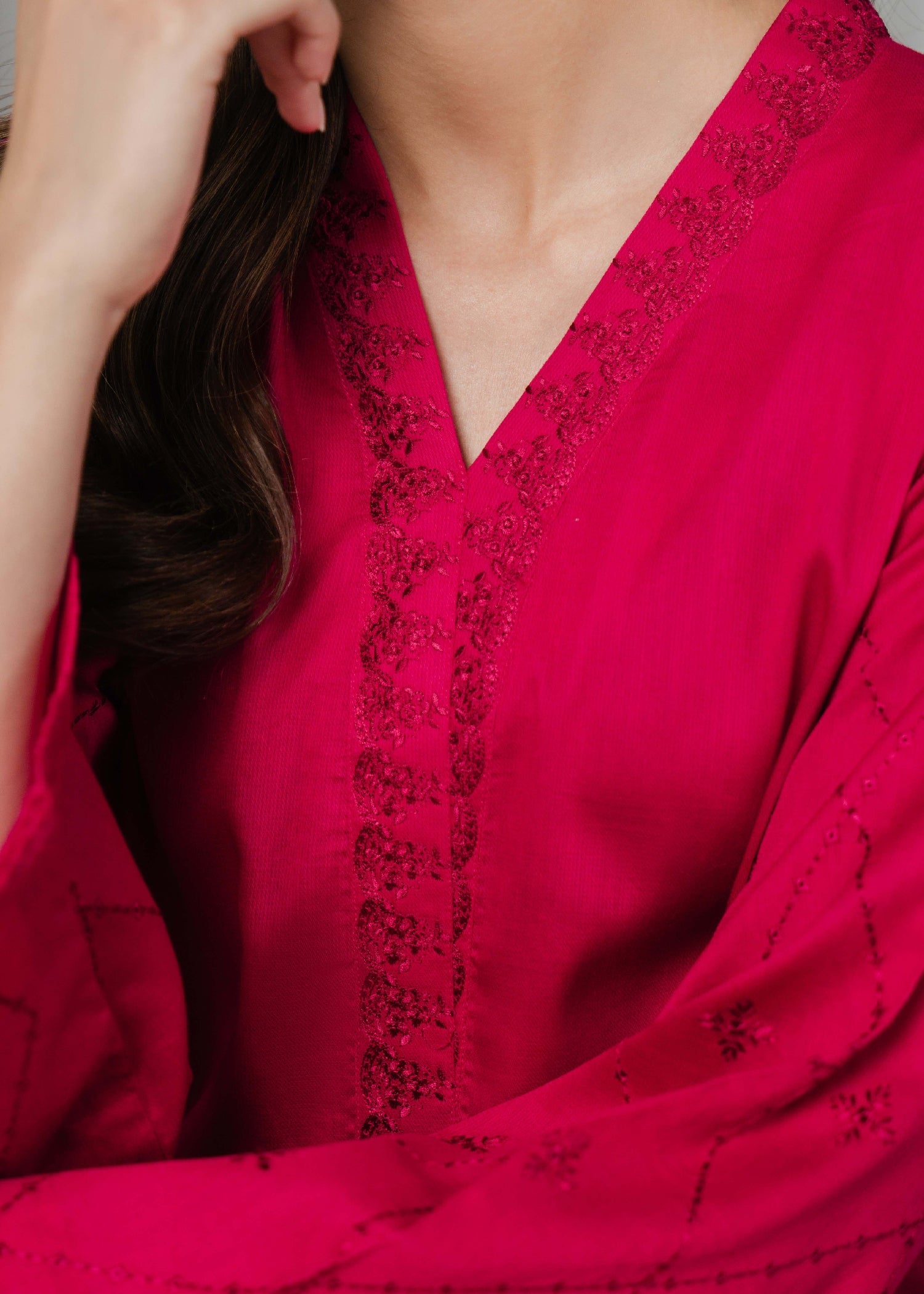 Buzzazi Bright Pink Embroidered Suit Women 2pcs