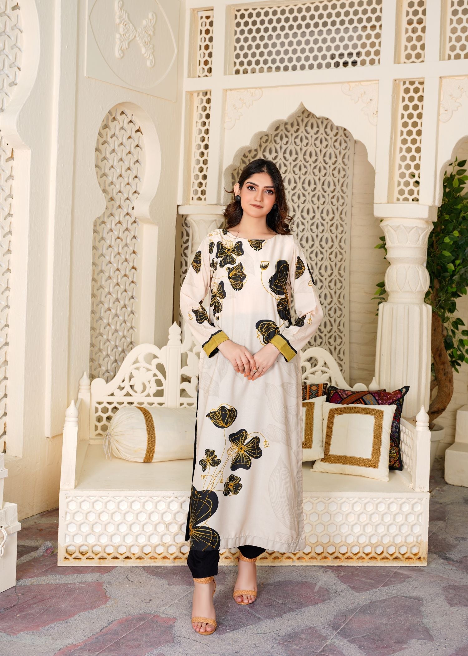 Athena Apparels Lavinia Creamy Hand Worked Long Shirt 357 Women 1pcs