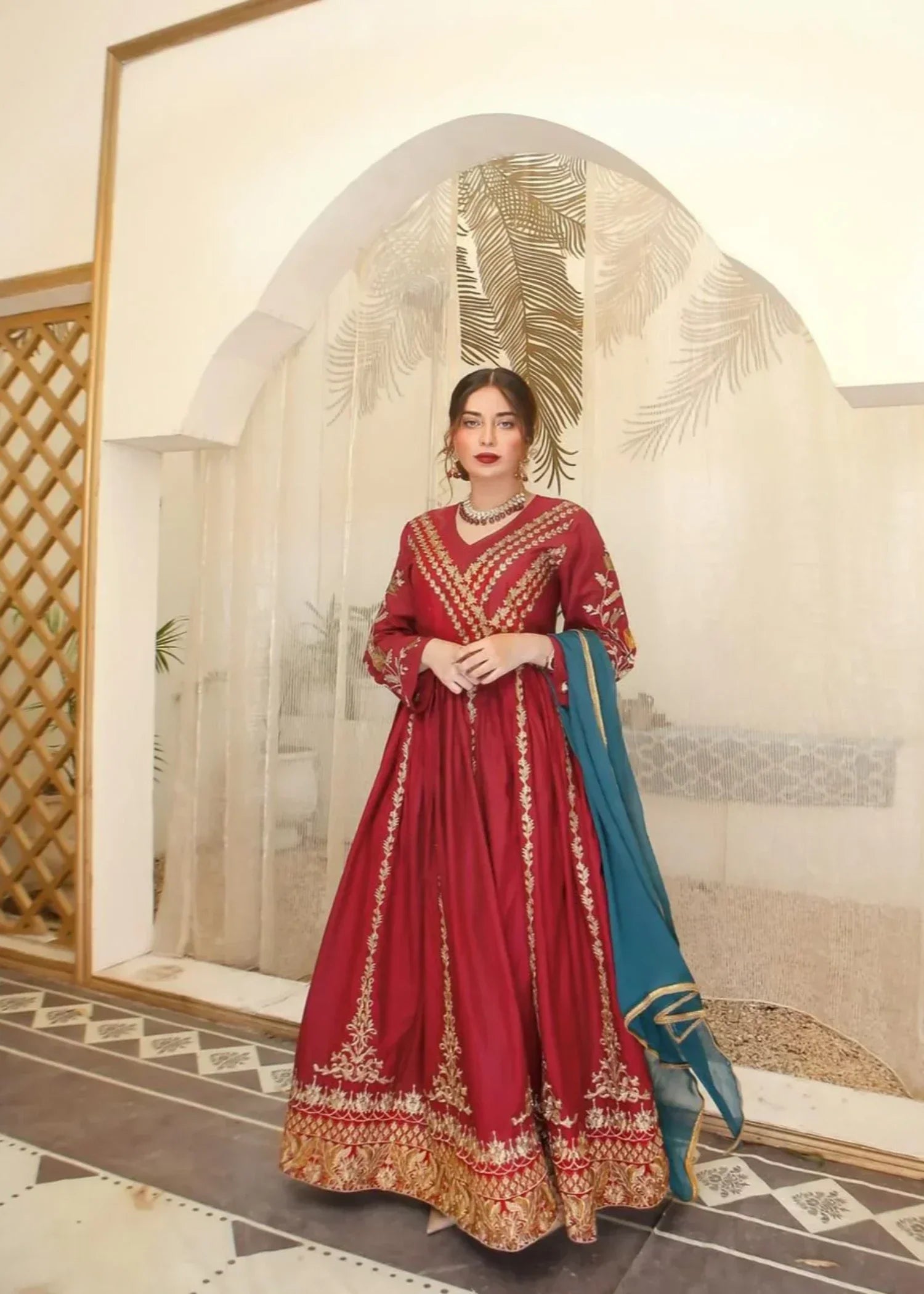 Akhrot Clothing Maroon Vintage Frock Women 2pcs