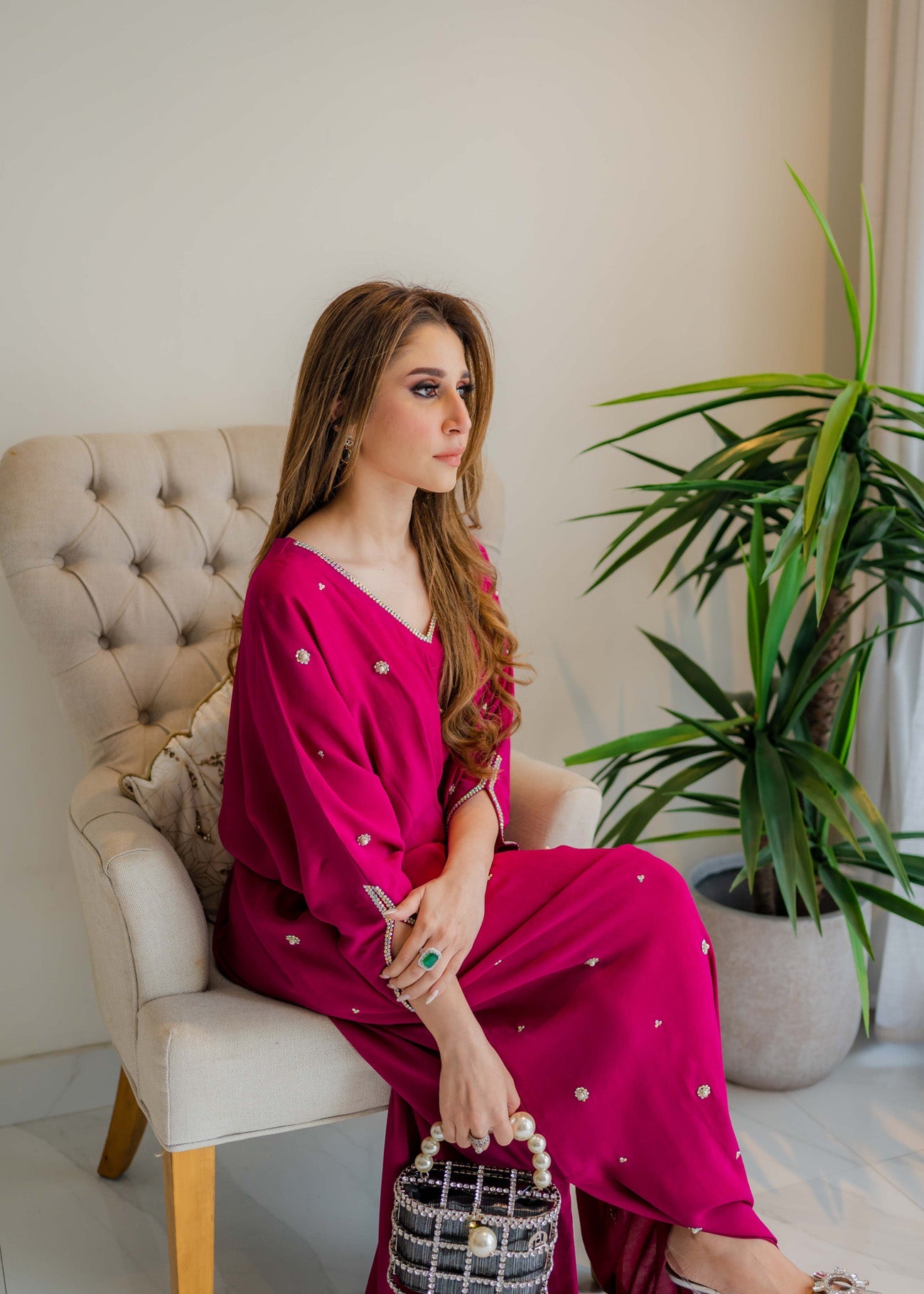 Sammy K Magenta crepe caftan Women 1pcs