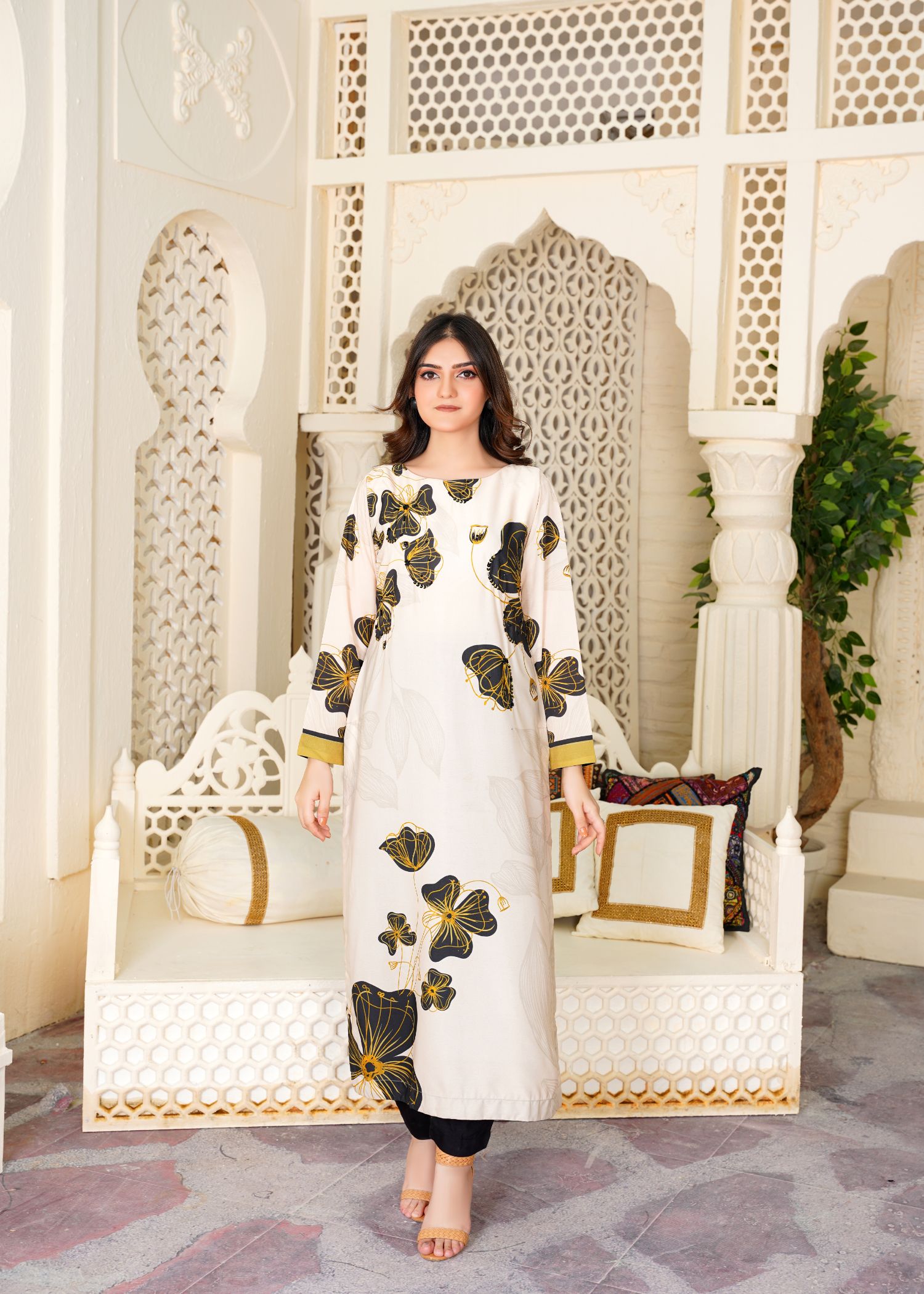 Athena Apparels Lavinia Creamy Hand Worked Long Shirt 357 Women 1pcs