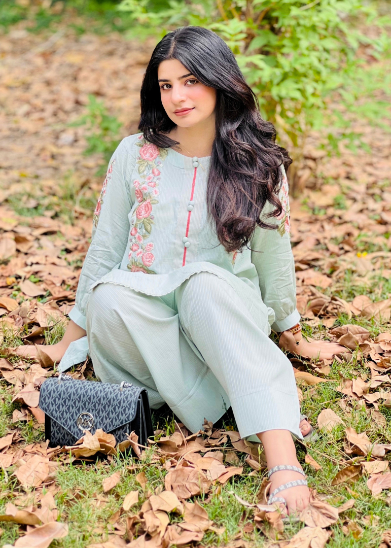 Haya'S Creation Embroidered Pistachio Green Doria Lawn Dress with Farshi Shalwar Women 2pcs