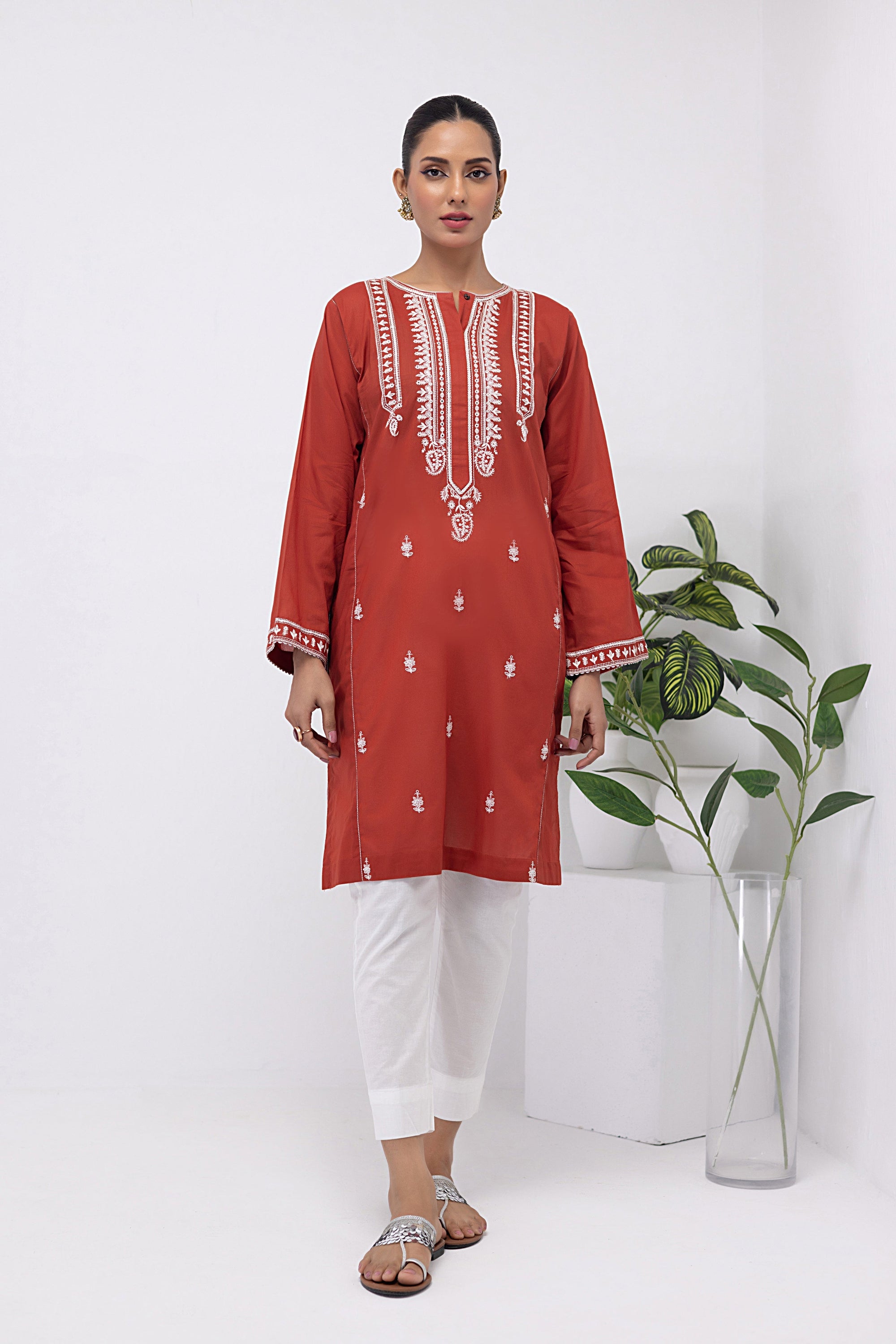Lakhany Ready to wear dyed Embroidered Shirt Women 1pcs