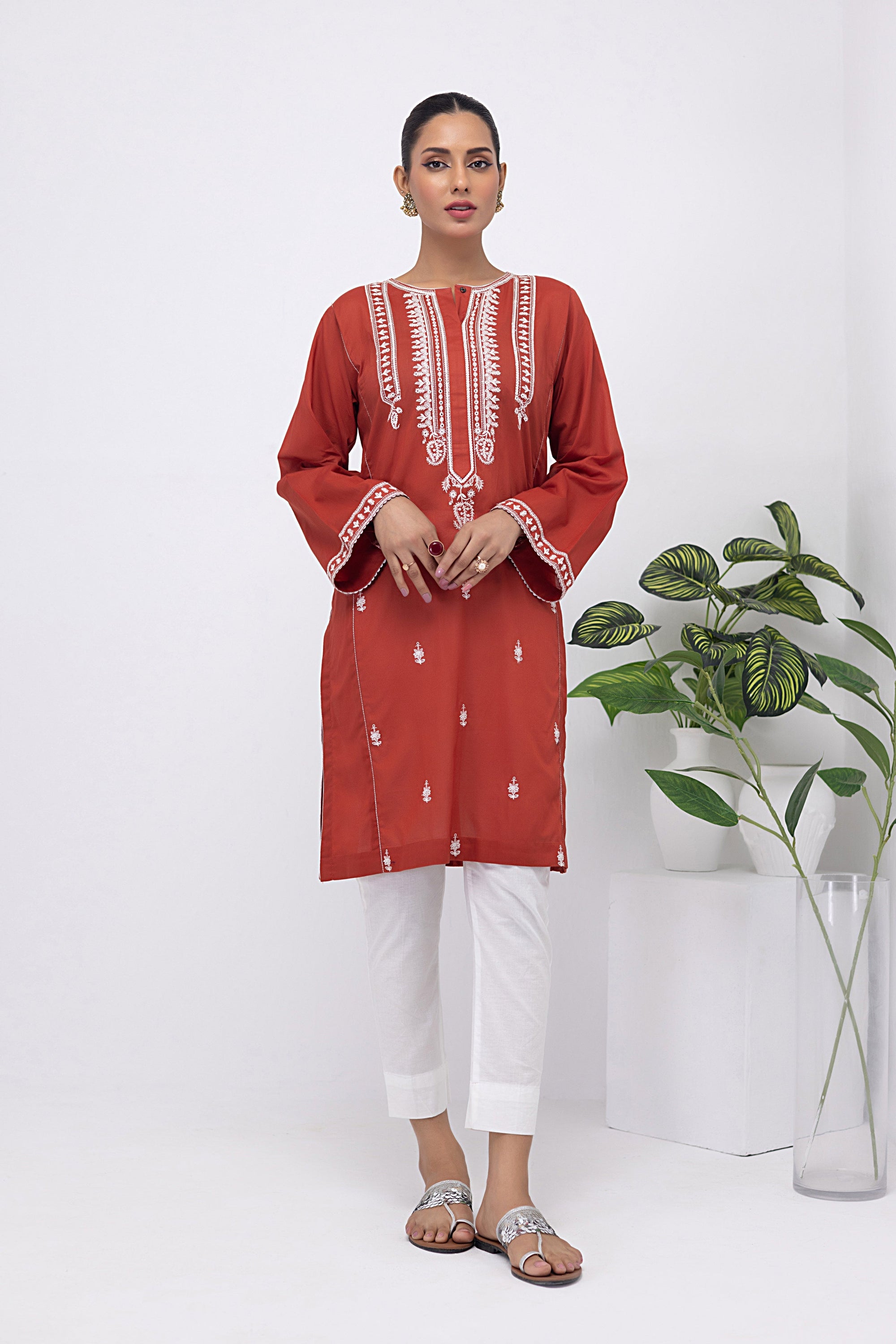 Lakhany Ready to wear dyed Embroidered Shirt Women 1pcs