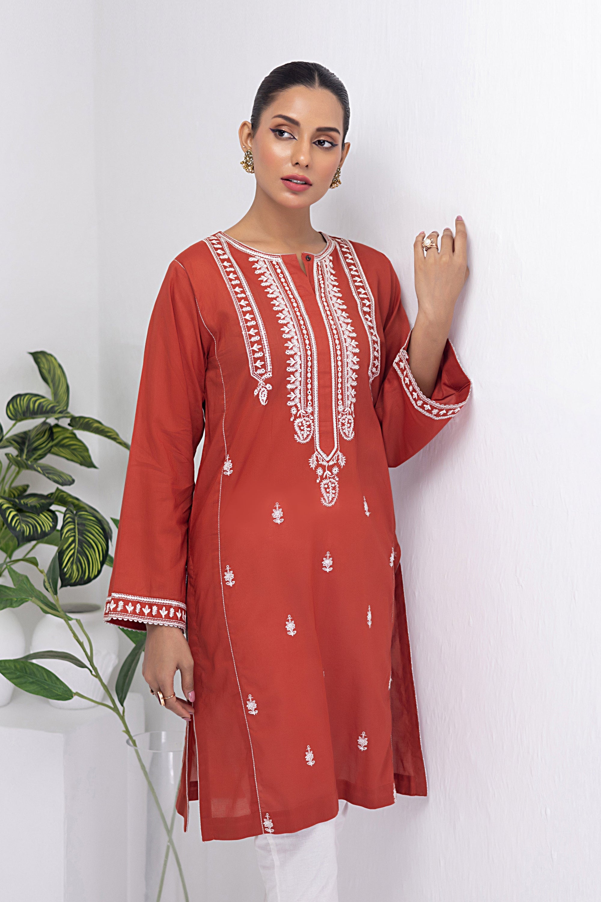 Lakhany Ready to wear dyed Embroidered Shirt Women 1pcs