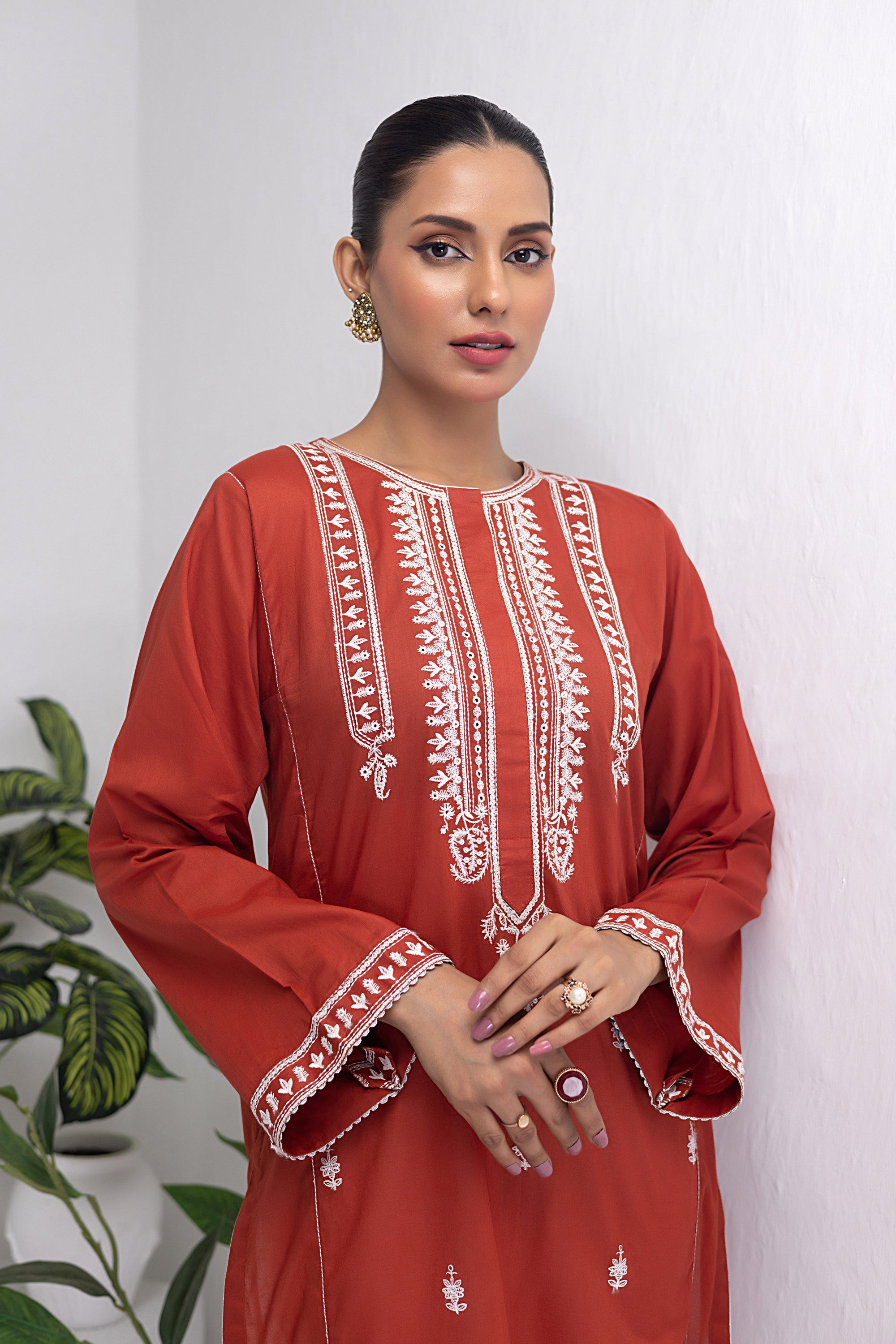 Lakhany Ready to wear dyed Embroidered Shirt Women 1pcs