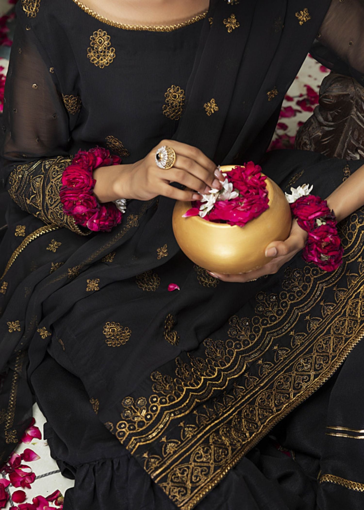 Meeraki Black Nawabi Gharara Women 3pcs