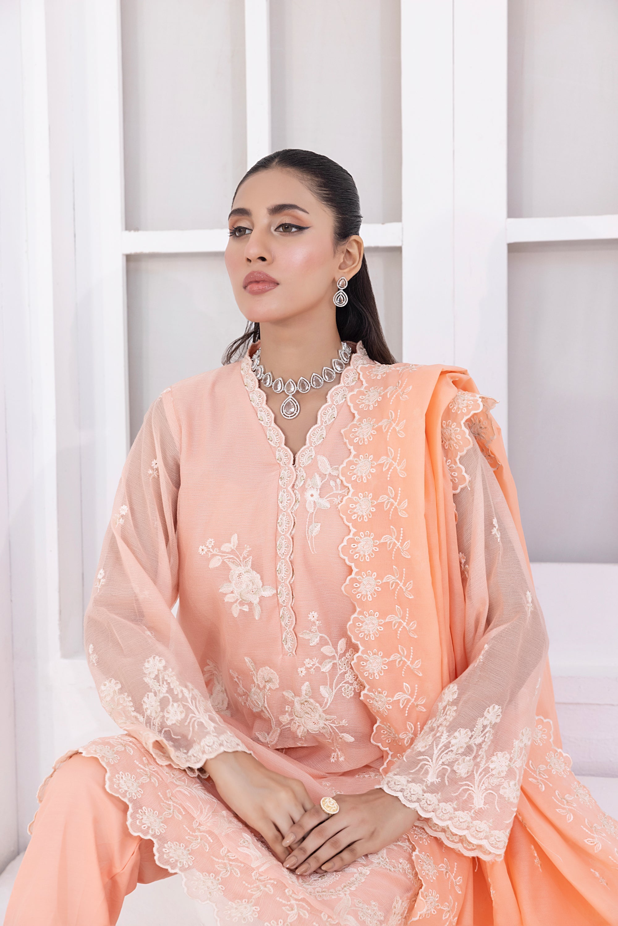 Lakhany Ready To Wear Embroidered Khaddi Net With Embroidered Fancy Net Dupatta Women 3pcs