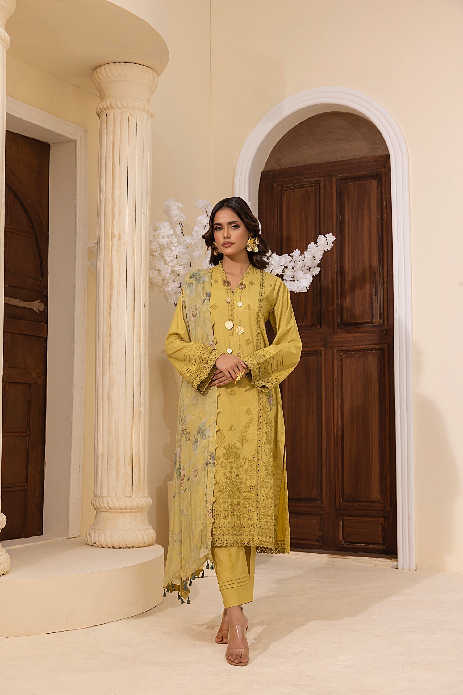 Lakhany Stitched Embroidered with Printed Chiffon Dupatta Women 3pcs