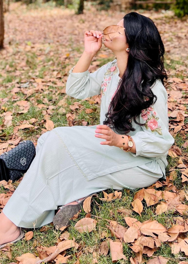 Haya'S Creation Embroidered Pistachio Green Doria Lawn Dress with Farshi Shalwar Women 2pcs