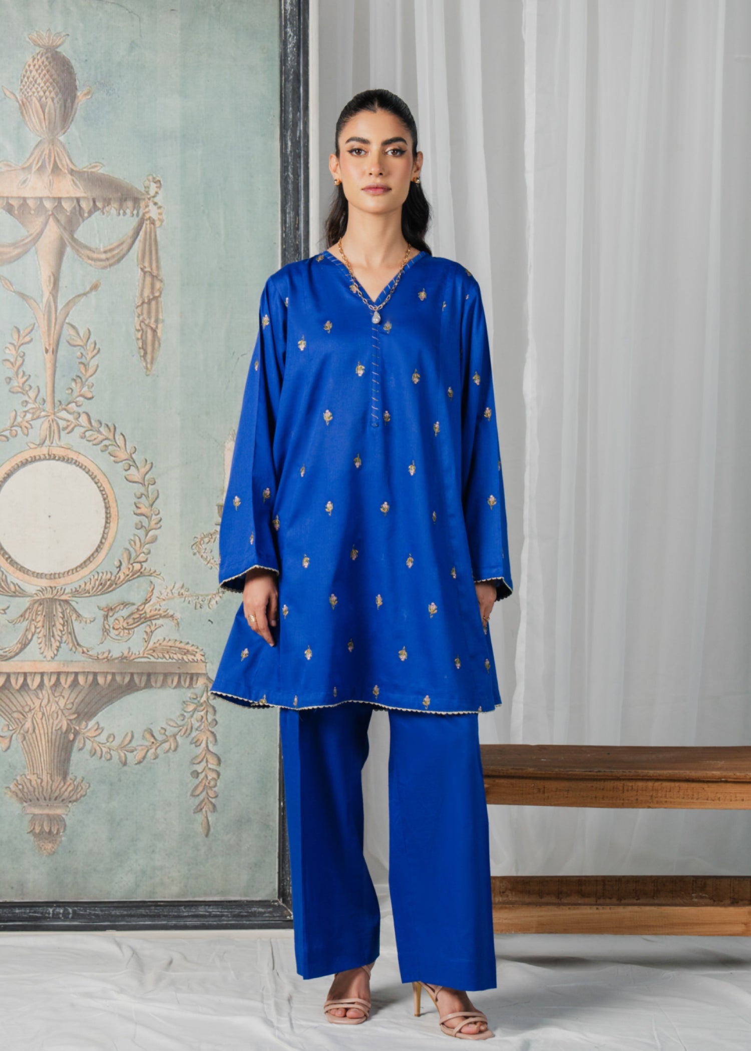 Buzzazi Blue Embroidered Suit Women 2pcs