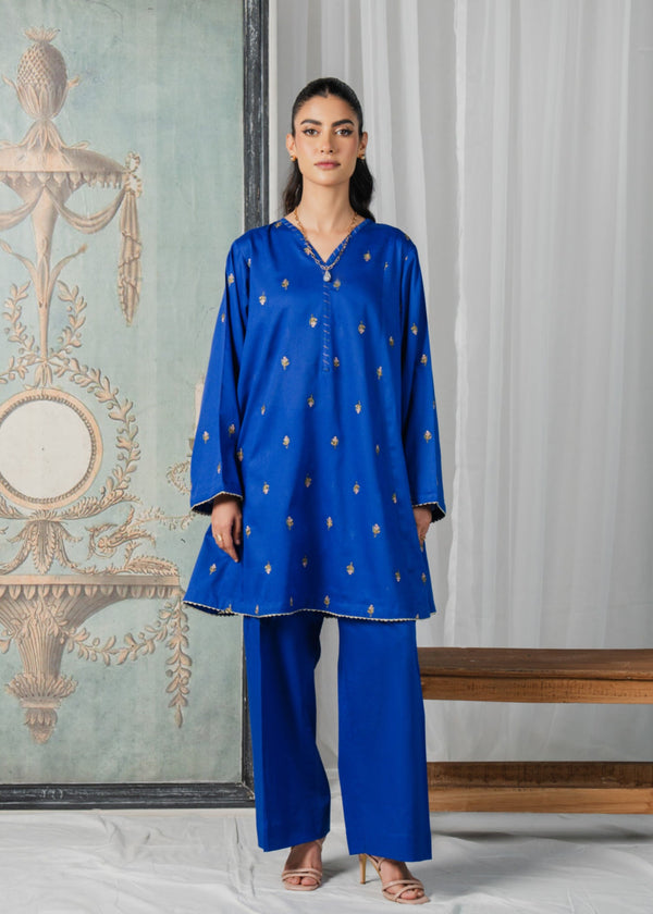 Buzzazi Blue Embroidered Suit Women 2pcs
