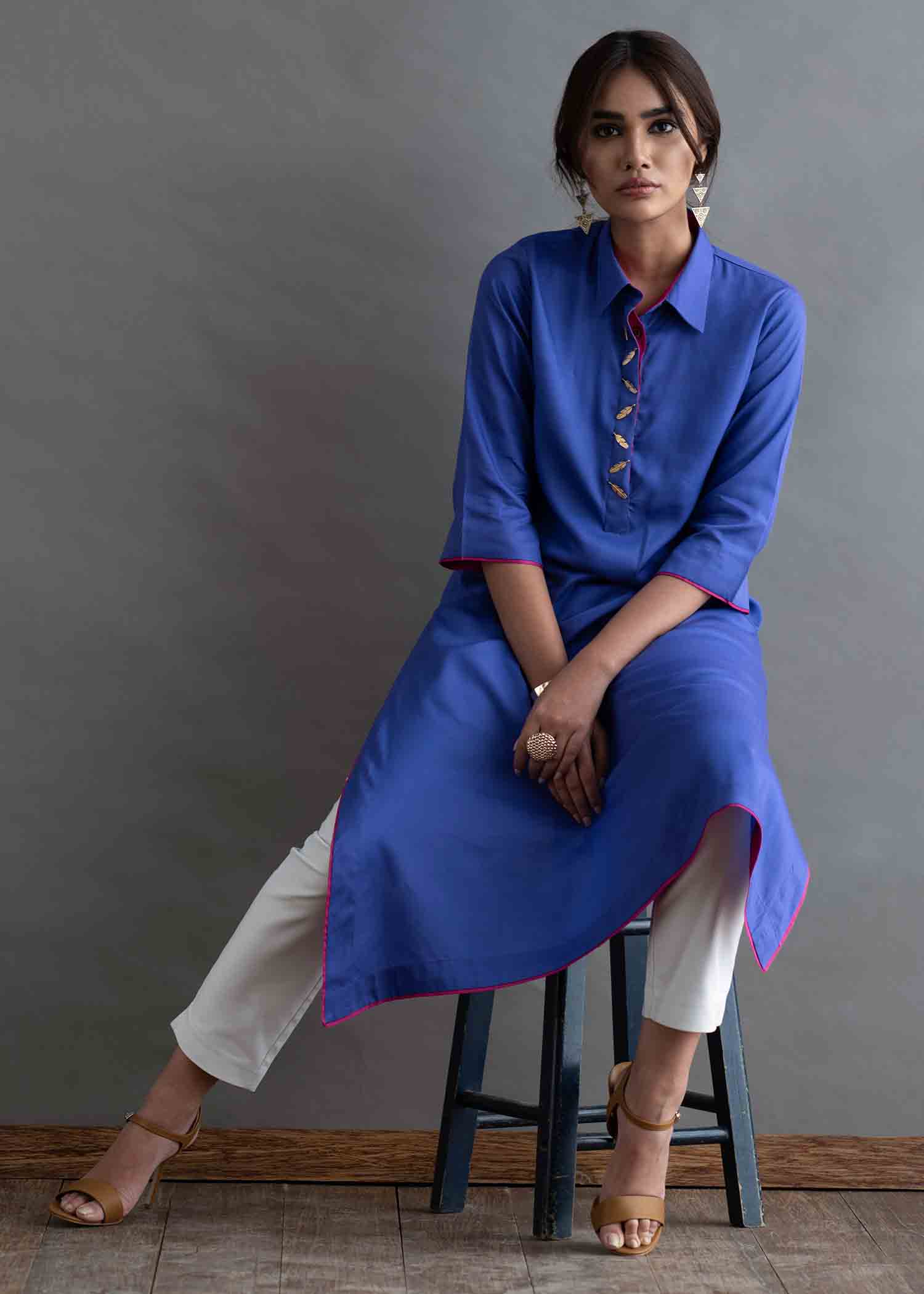 Nuqsh KH 003 Royal Purple Shirt. Straight Pants Women 2pcs