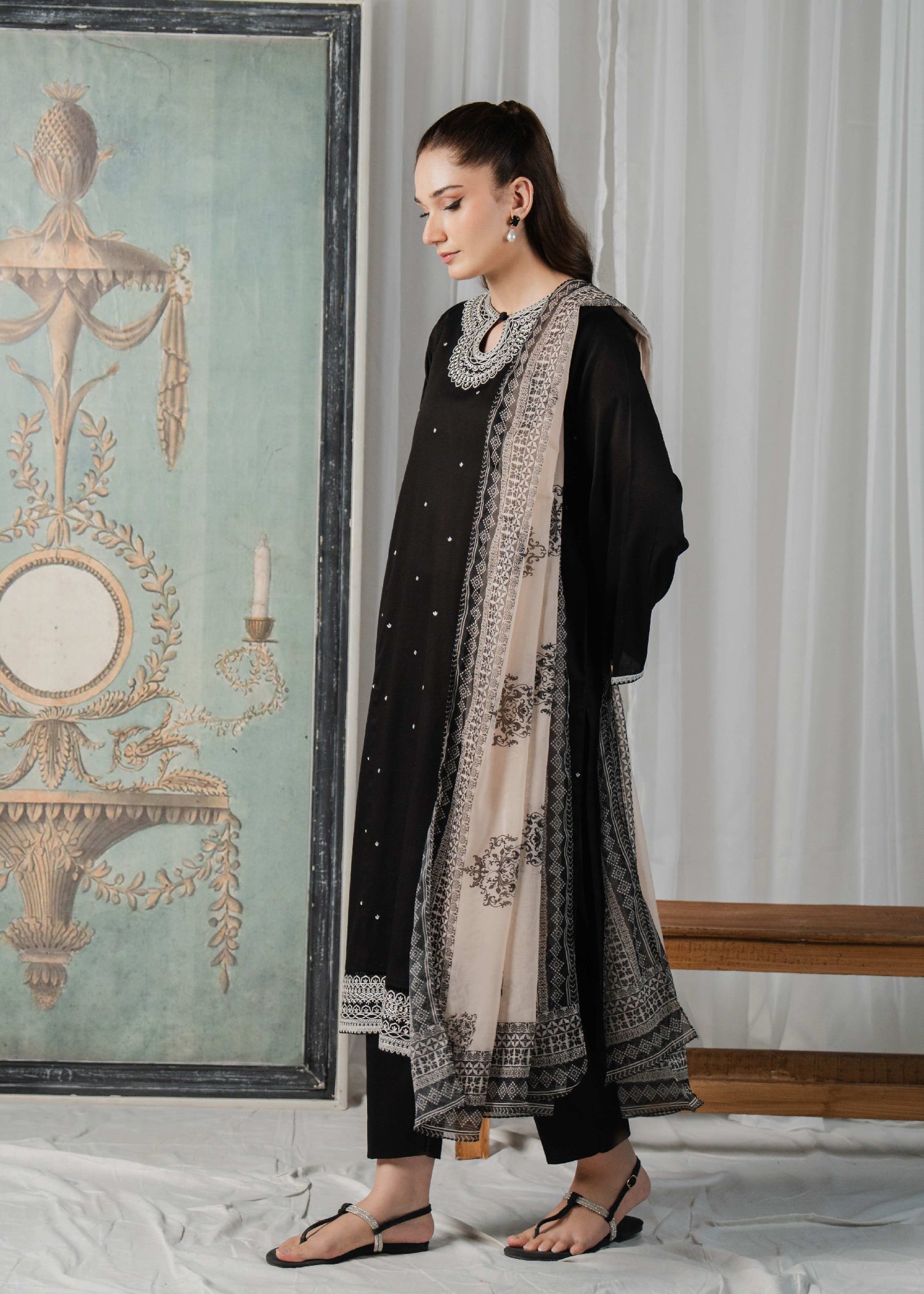 Buzzazi Black Embroidered Suit Women 3pcs