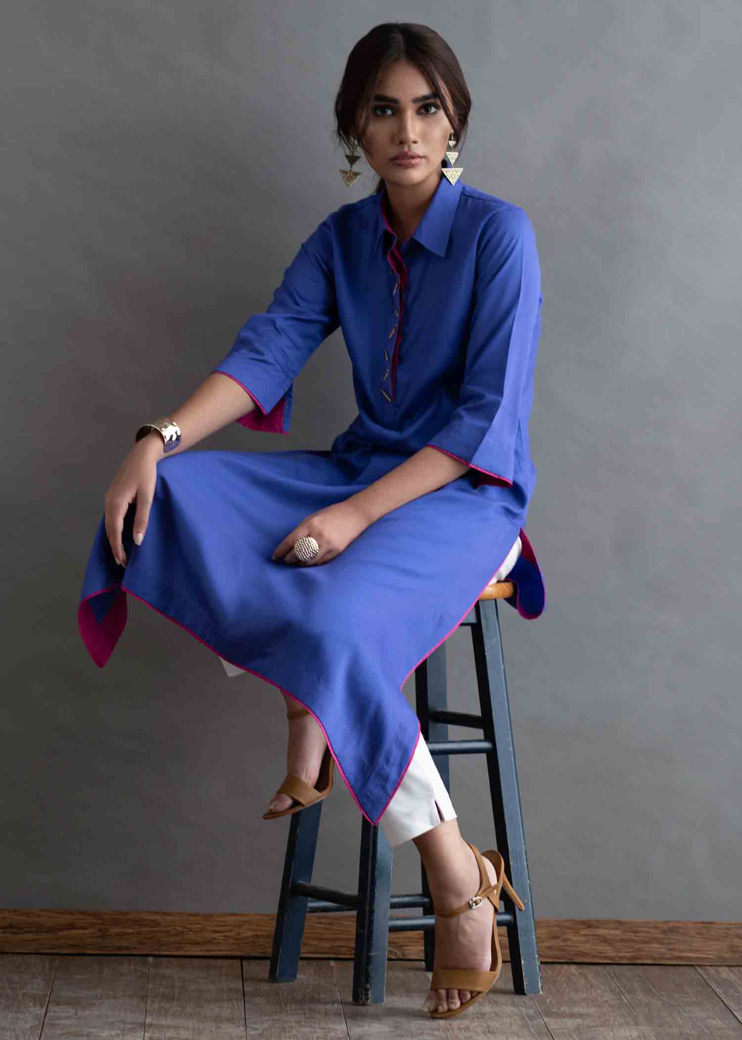 Nuqsh KH 003 Royal Purple Shirt. Straight Pants Women 2pcs