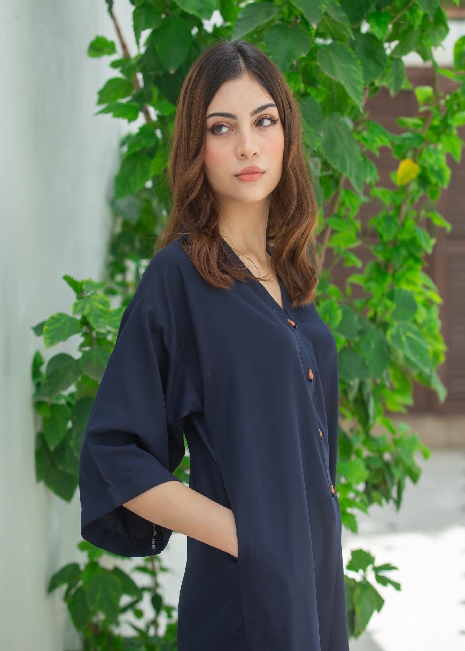 Zauk Navy Blue Two Piece Dress Women 2pcs