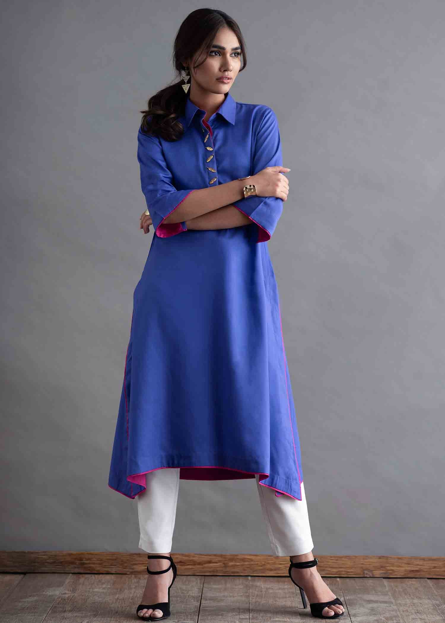 Nuqsh KH 003 Royal Purple Shirt. Straight Pants Women 2pcs