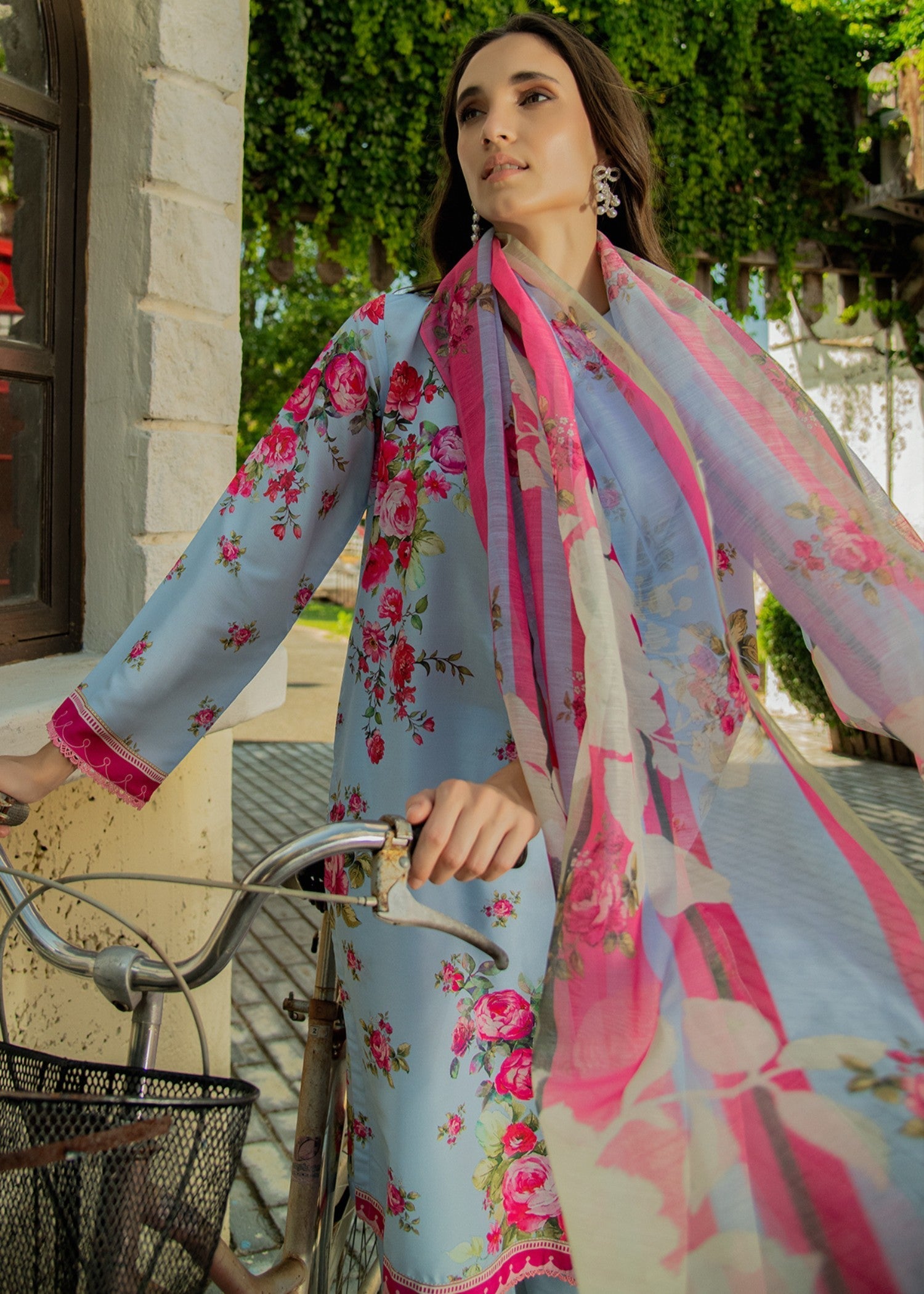 By-East Lawn Suit Printed (Sky Blue) Women 3pcs