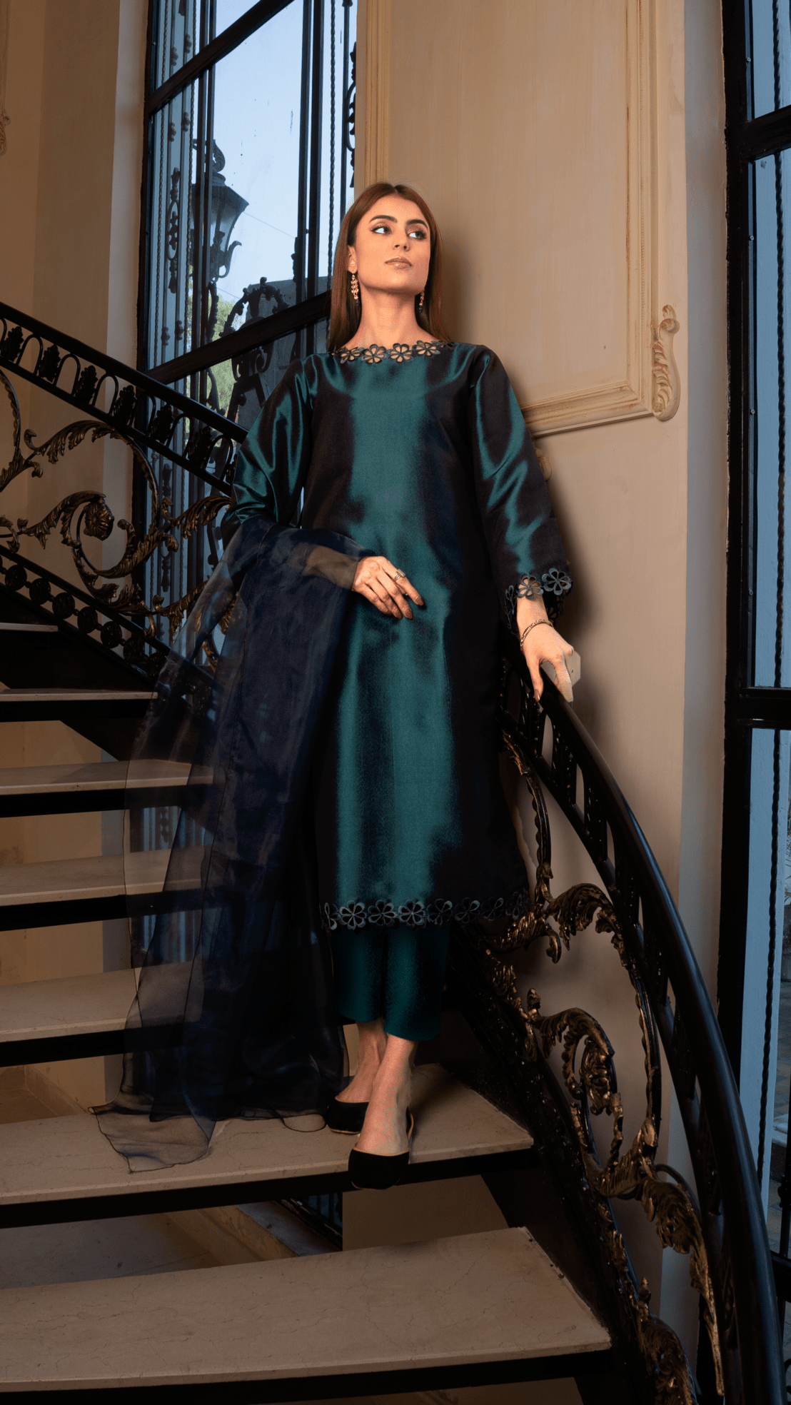 Naaz Couture Dark Teal Raw Silk Suit Women 3pcs