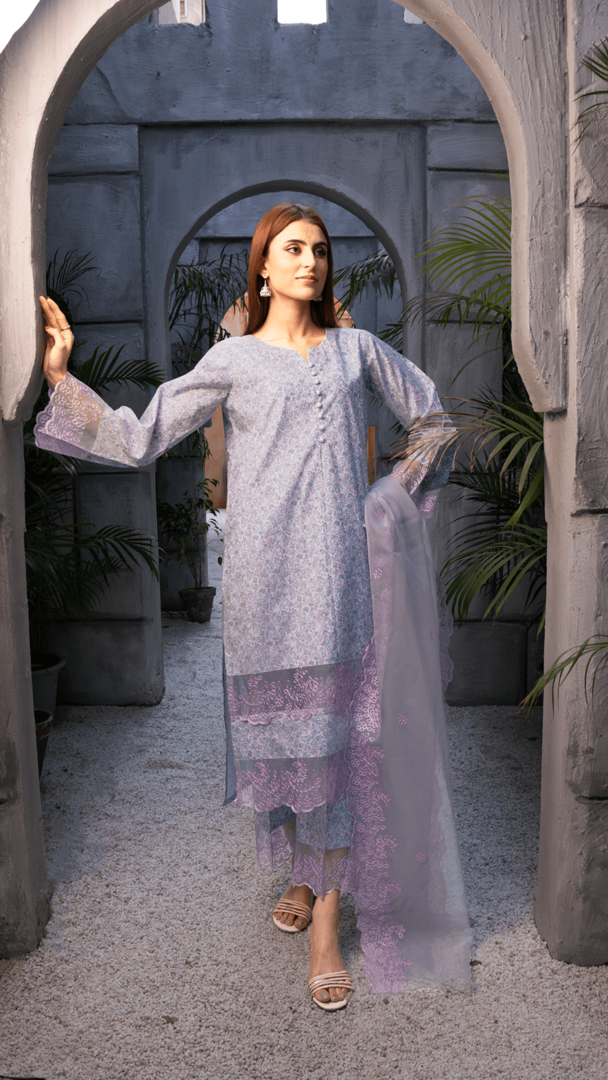 Naaz Couture Lilac Printed Raw Silk Suit Women 3pcs