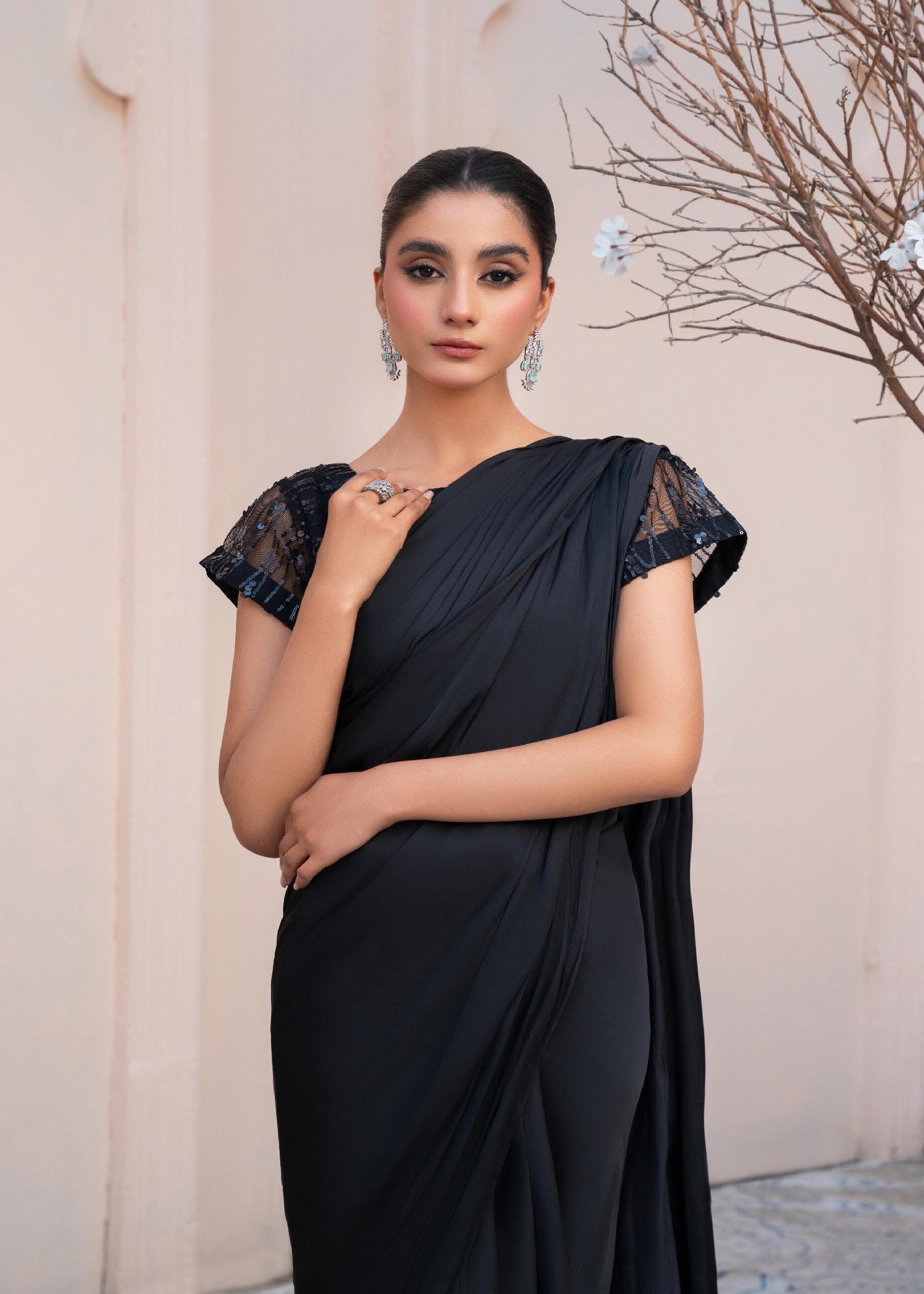 Mishkaat Clothing Serenity Midnight Black Saree Women 2pcs