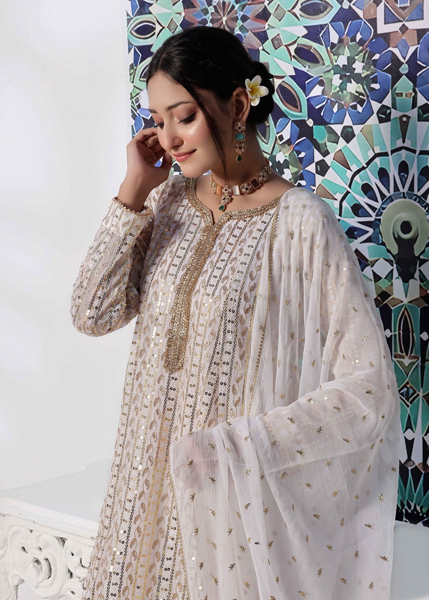 Ayesha Closet Preshy Gul White Women 3pcs