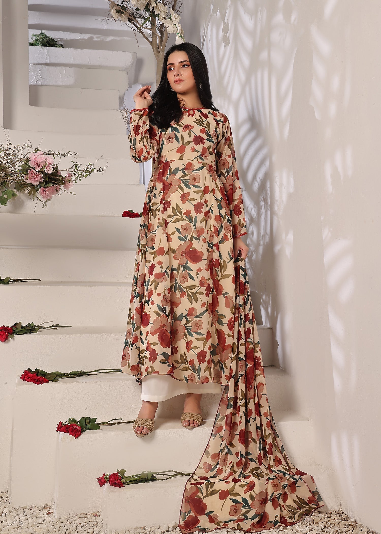 Nazmina Calico flowers dress Women 3pcs