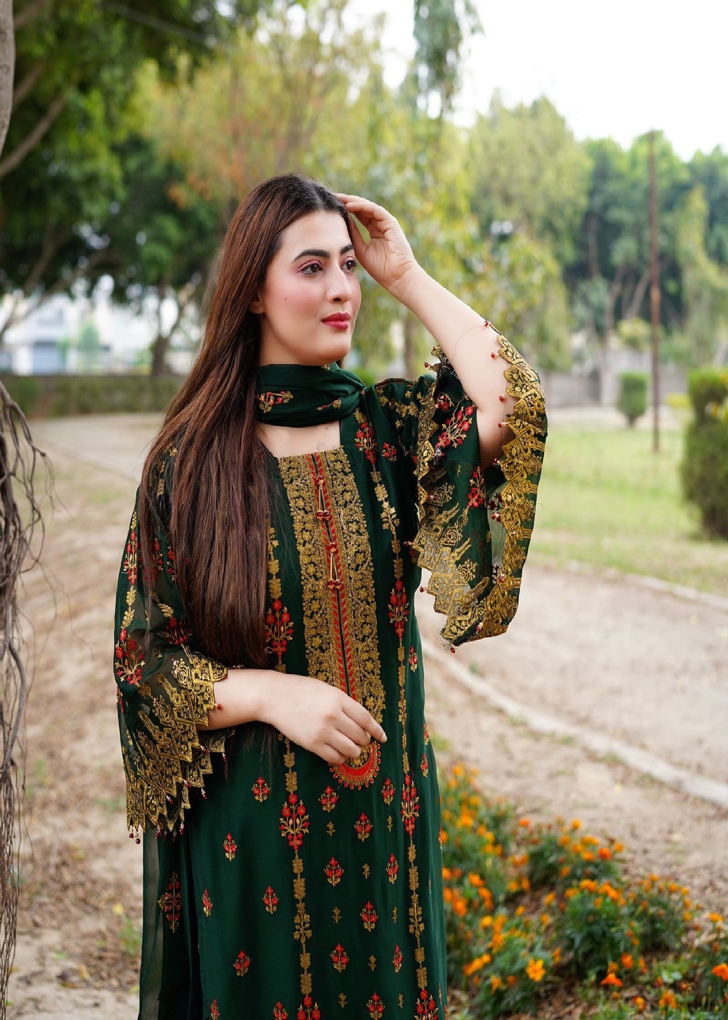 Four Season Boutique BARLAS CHIFFON GREEN Women 3pcs