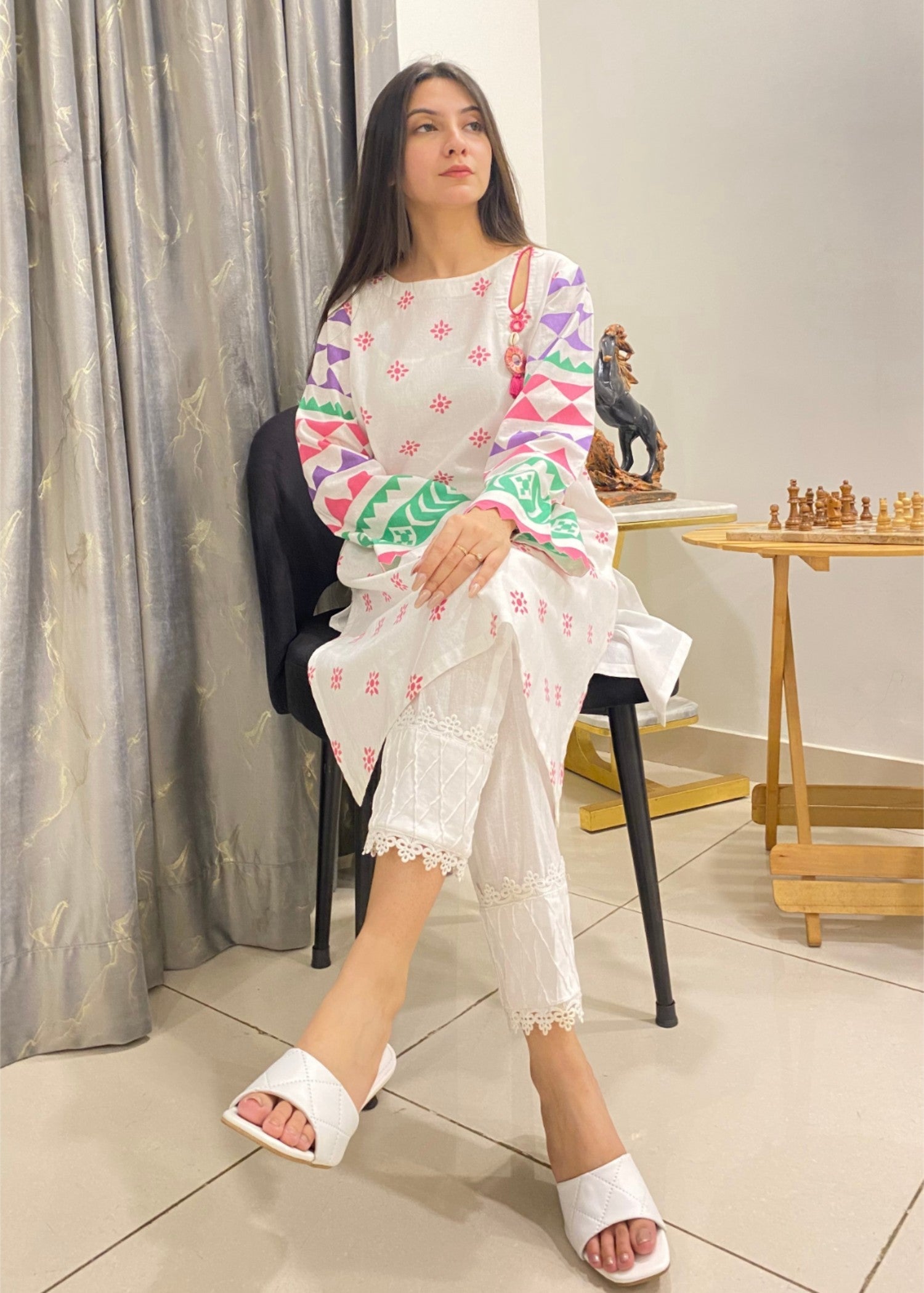 Urban Cut Stitched Cotton Printed Kurta Premium & Stylish Women 1pcs