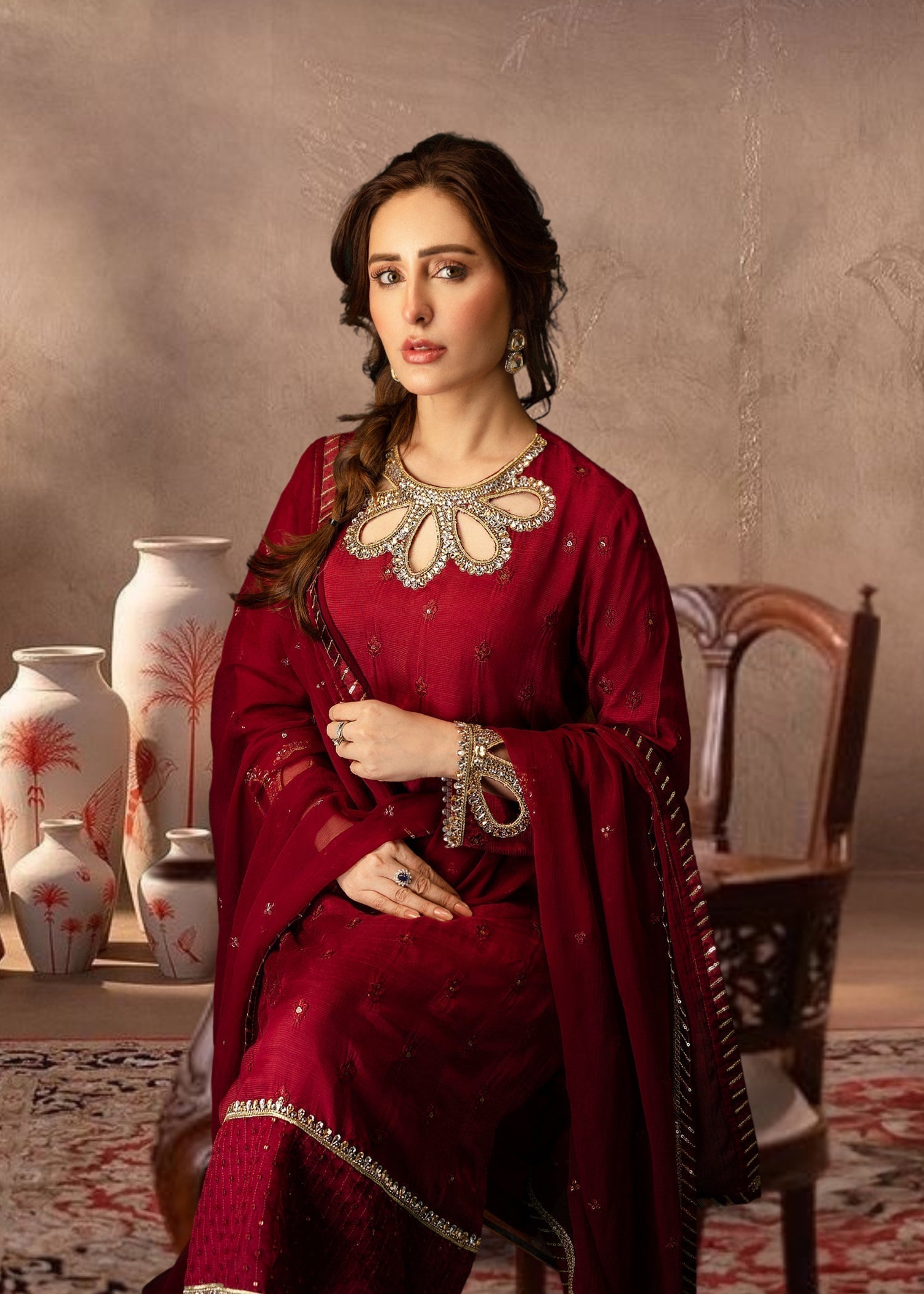 Al-Harir Apparel Deeya Maroon Women 3pcs