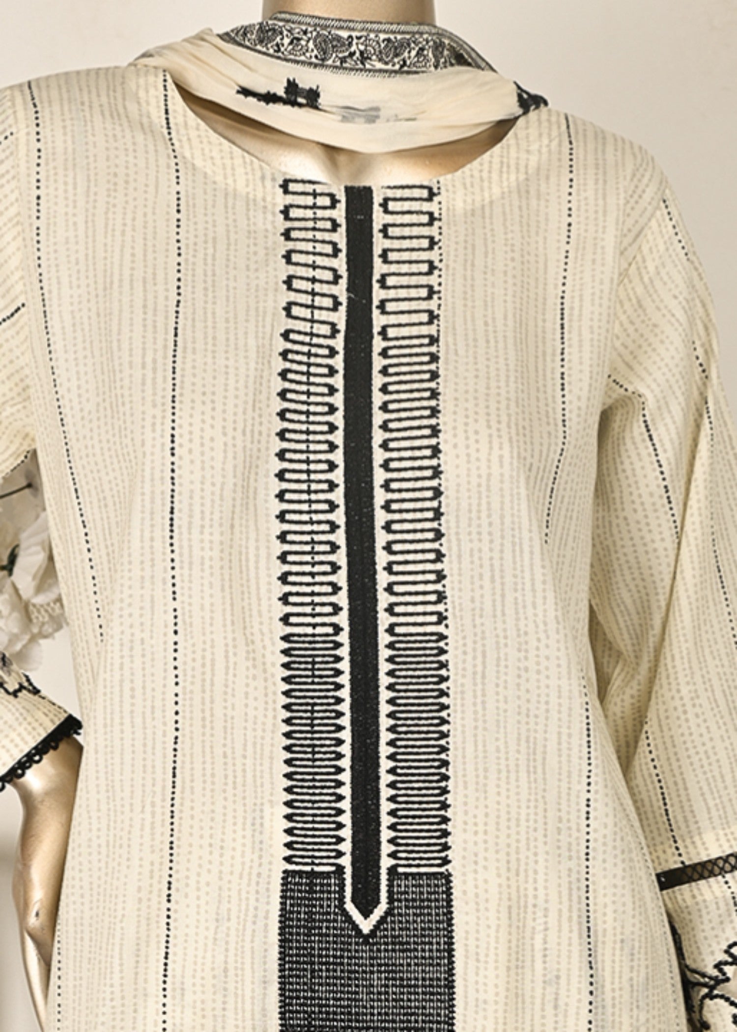 Khombi Pie BZ 181 Cream Daily/Basic Wear Cotton Embroidered Dress Women 3pcs