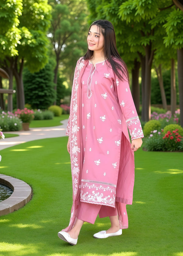 Zamnah Pink Petal Perfection Embroidered Set Women 3pcs