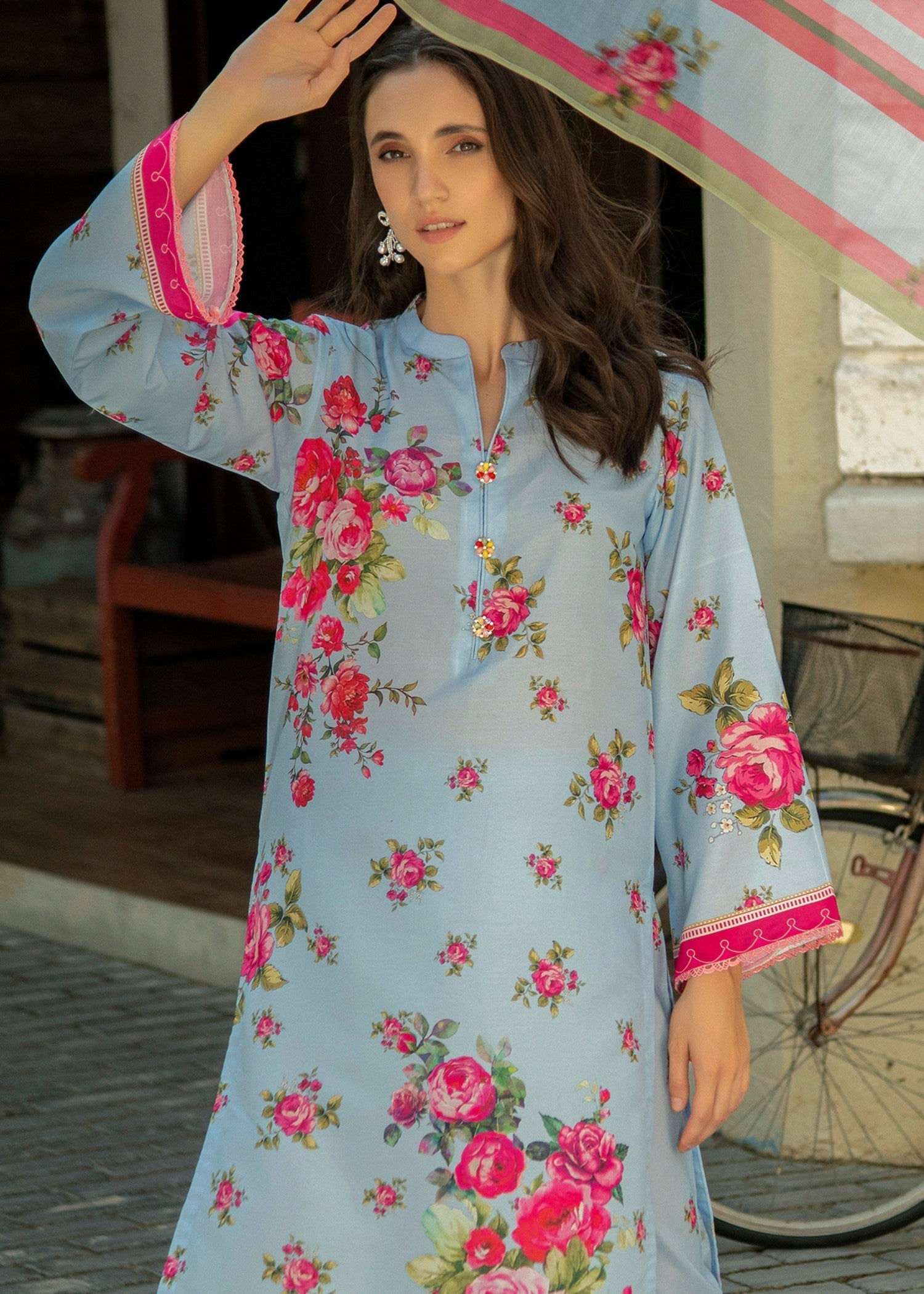 By-East Lawn Suit Printed (Sky Blue) Women 3pcs