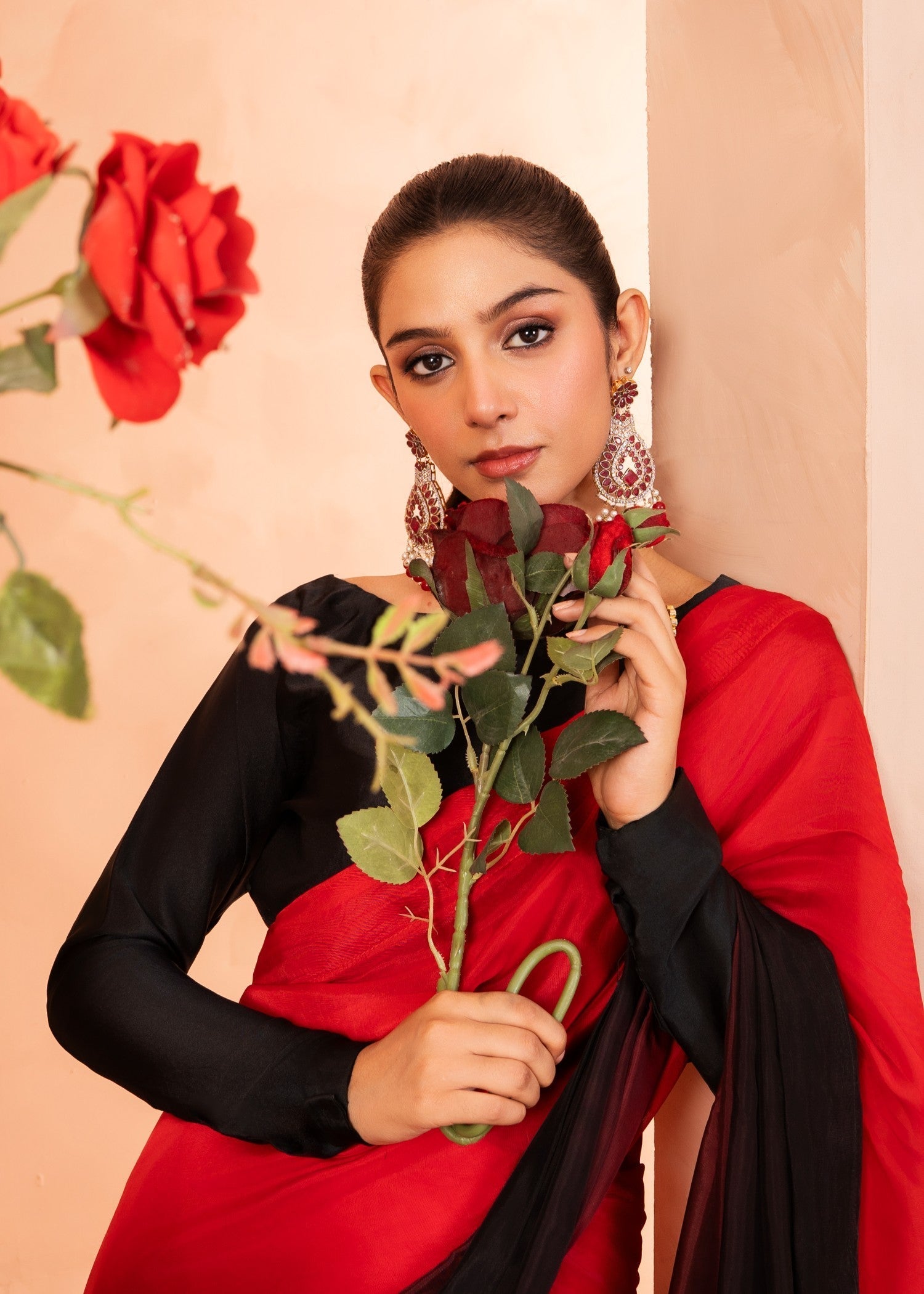 Tonics Clothing Ombre saree | Deep red to Black Women 3pcs