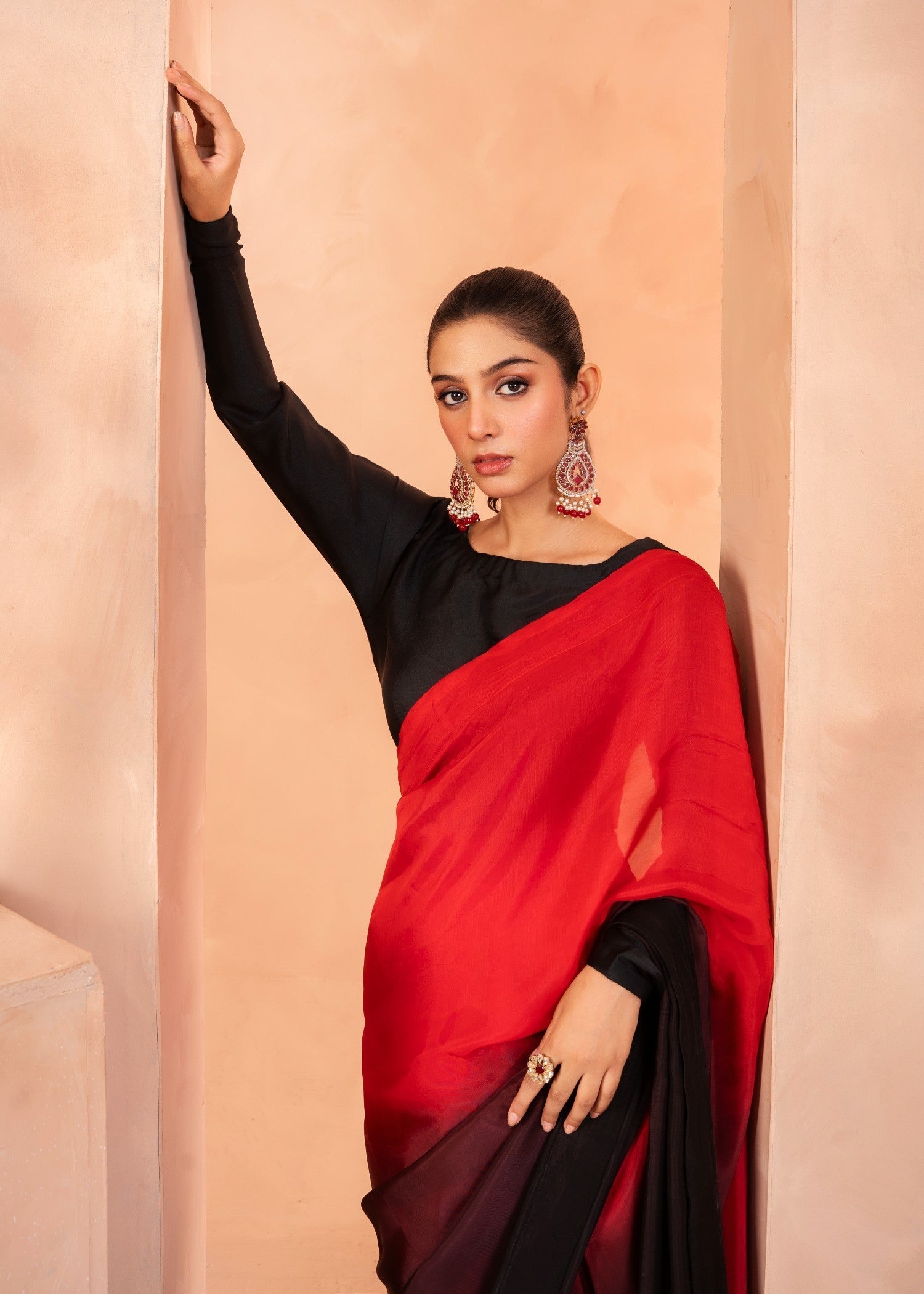 Tonics Clothing Ombre saree | Deep red to Black Women 3pcs