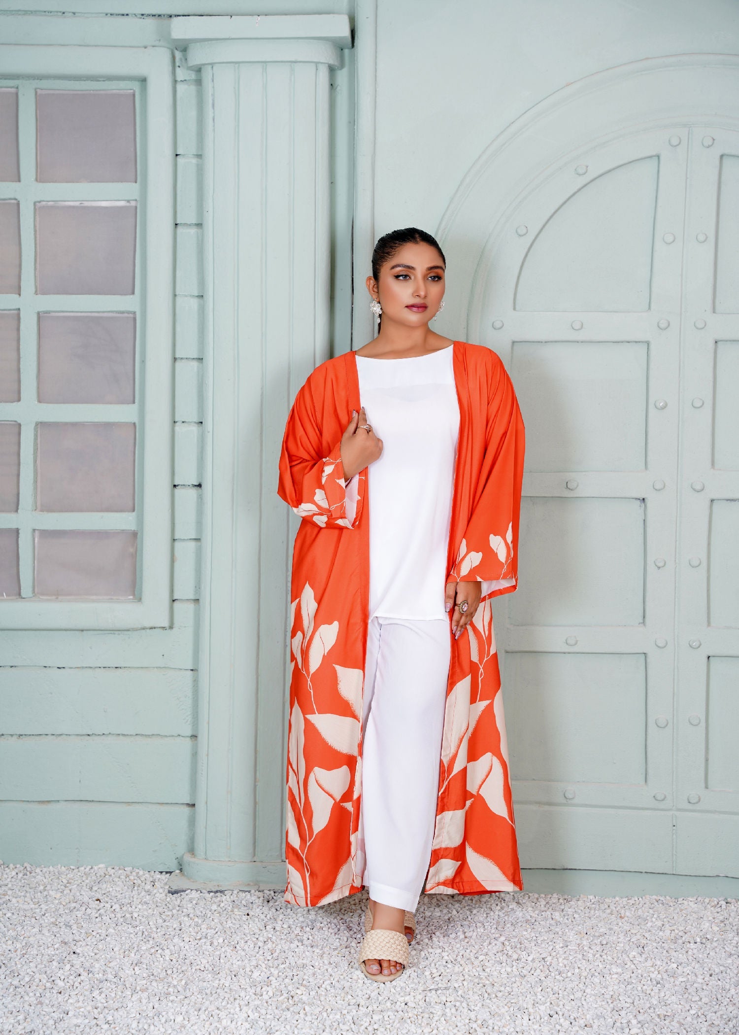 Athena Apparels Grazia Rust Shrug With Creamy Leaf 345 Women 1pcs