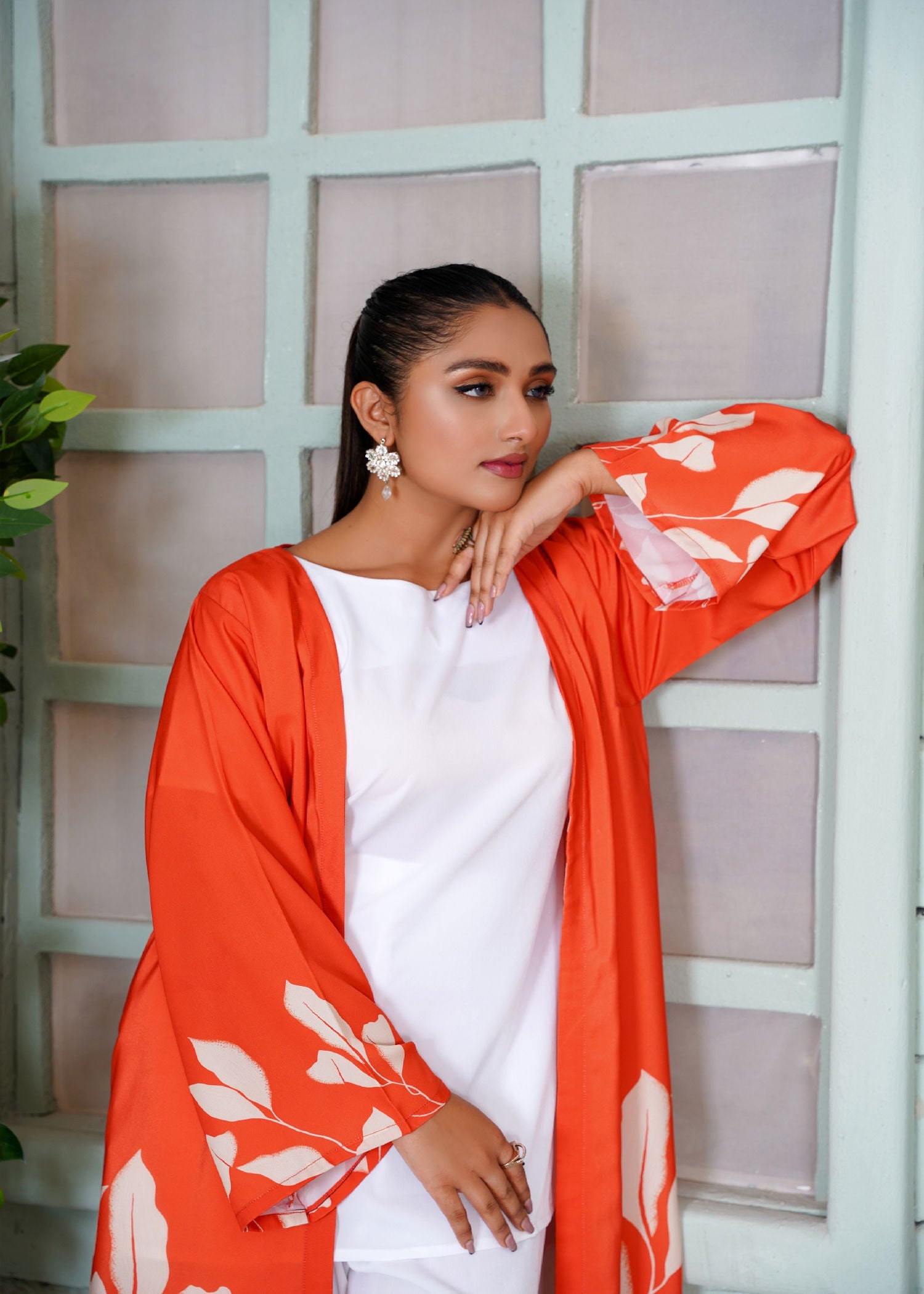 Athena Apparels Grazia Rust Shrug With Creamy Leaf 345 Women 1pcs