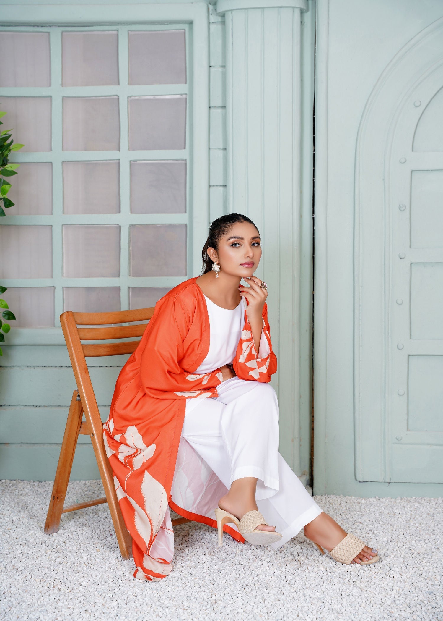 Athena Apparels Grazia Rust Shrug With Creamy Leaf 345 Women 1pcs