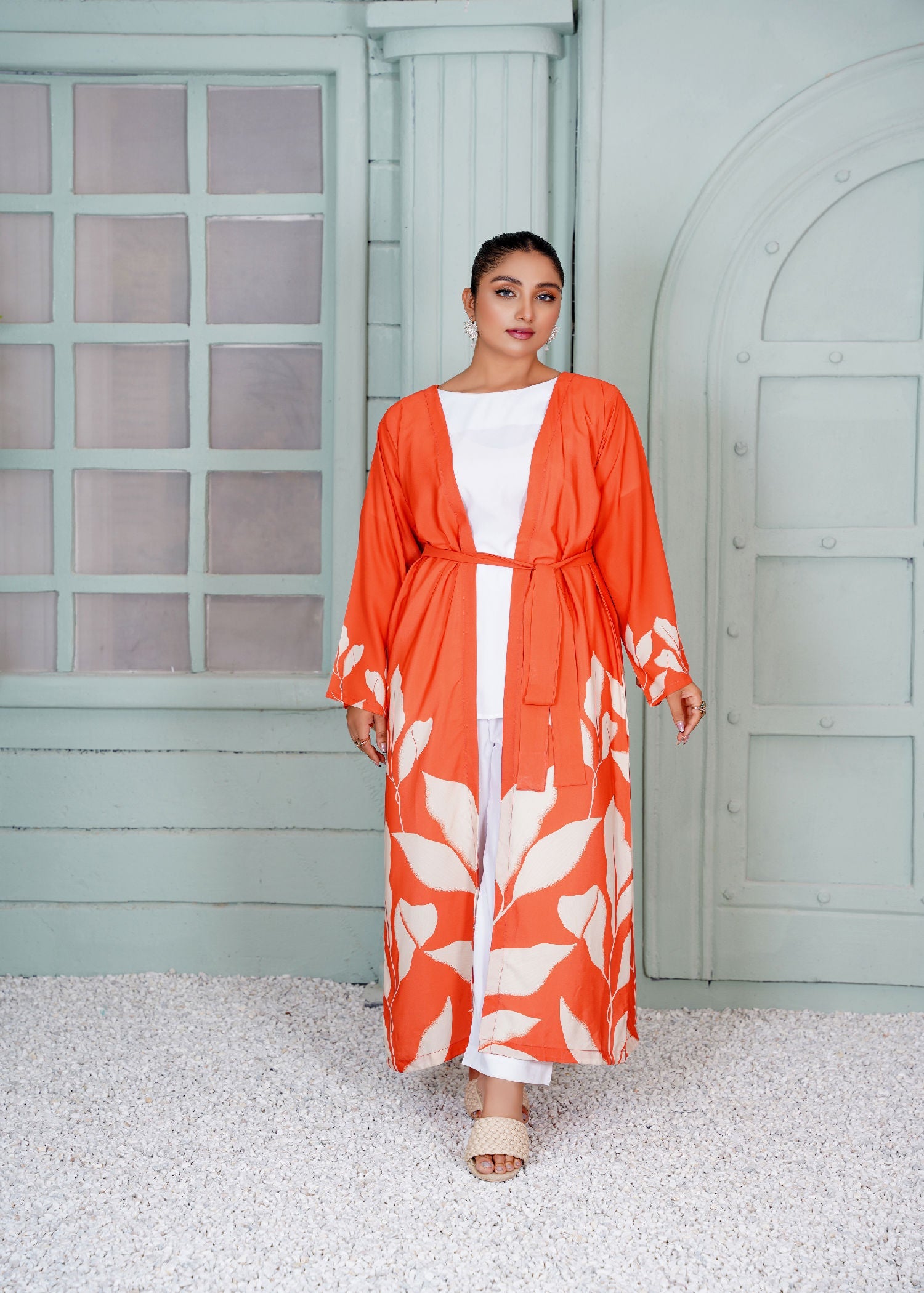 Athena Apparels Grazia Rust Shrug With Creamy Leaf 345 Women 1pcs