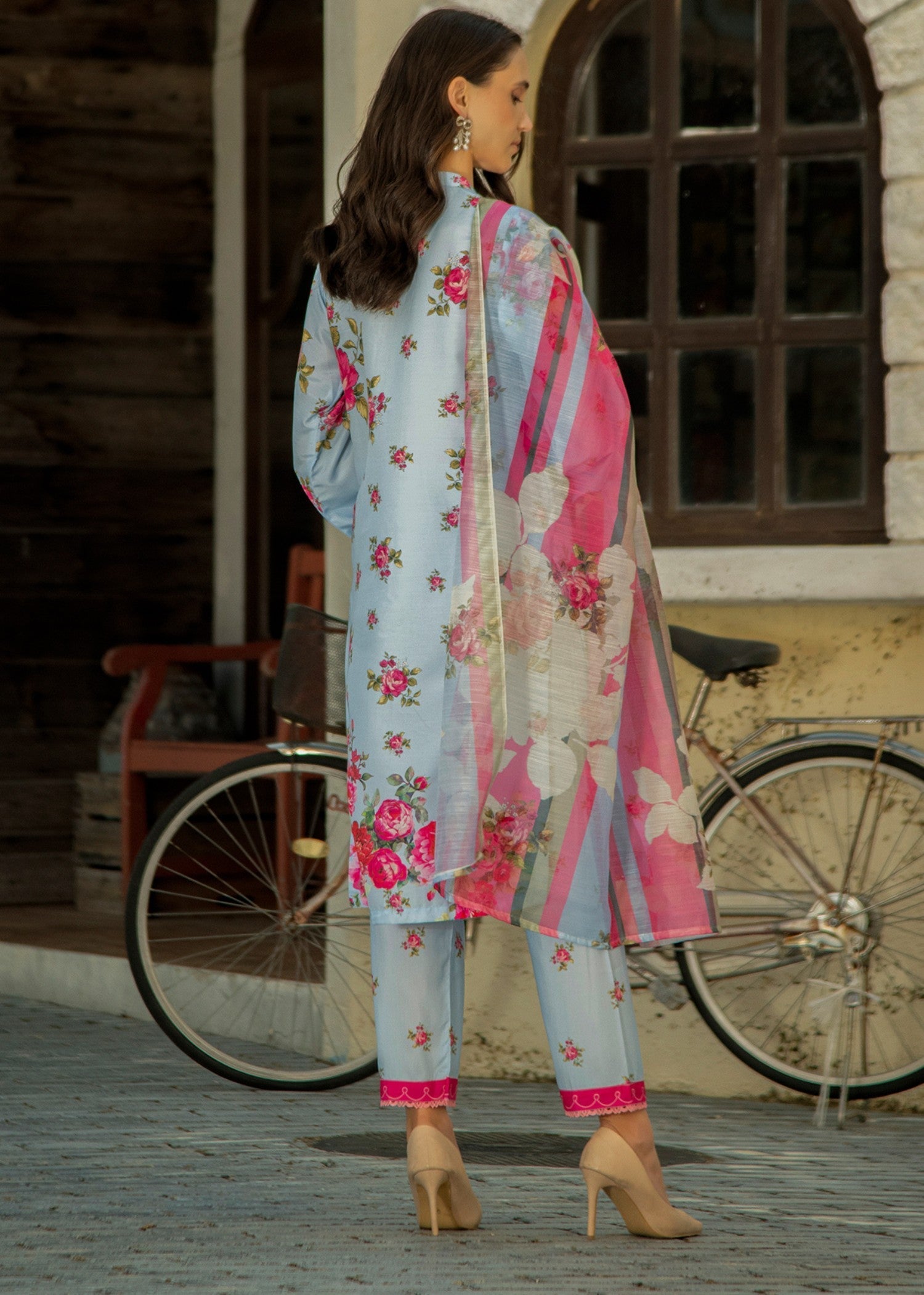 By-East Lawn Suit Printed (Sky Blue) Women 3pcs
