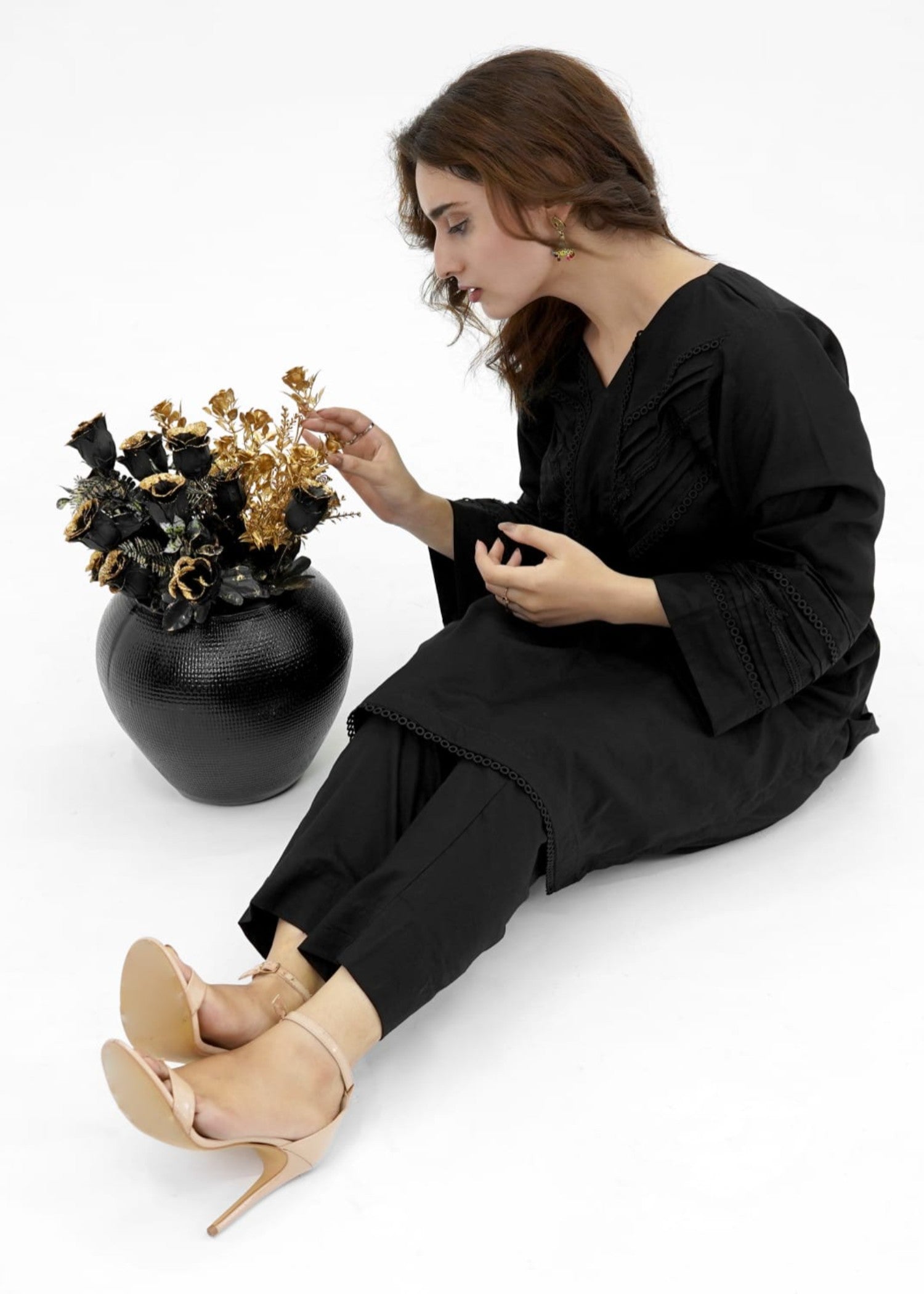 Pretbee Black Soft Cotton Cord Set Women 2pcs