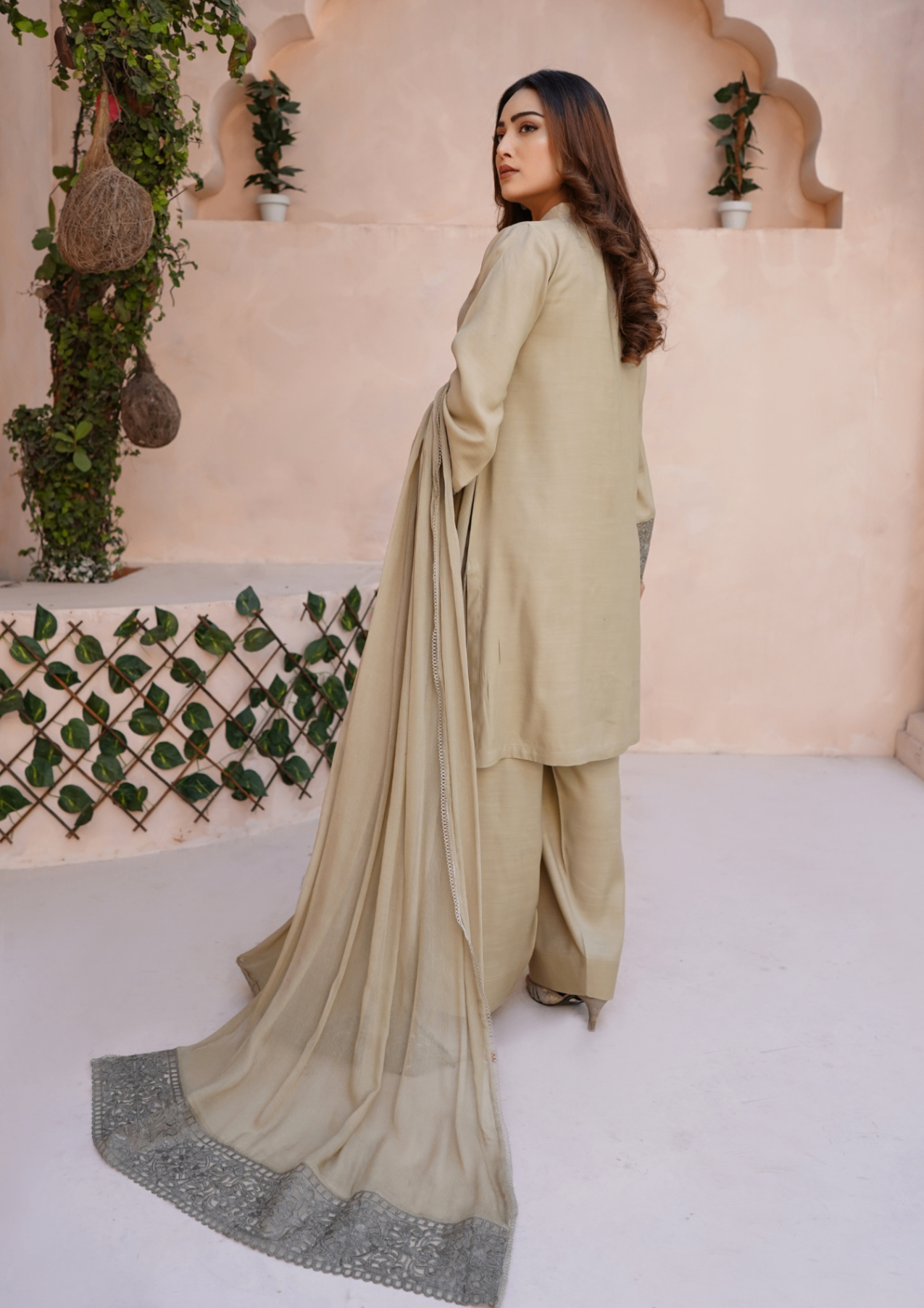 Yolo Pret Embroidered Raw Silk with Farshi Shalwar with Chiffon Embroidered Bordered Dupatta JASHAN S25 0040 Women 3pcs