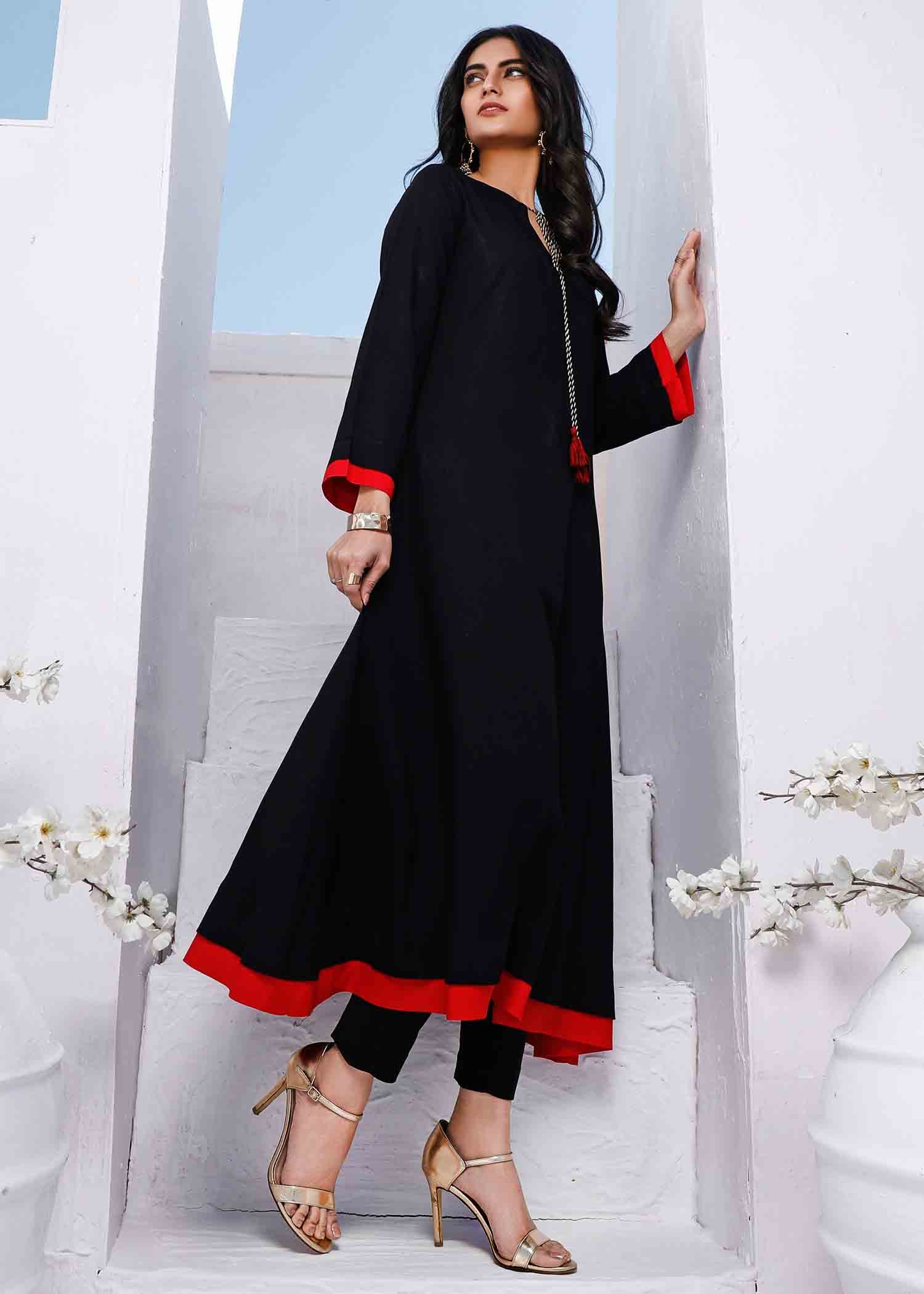 Nuqsh KH 010 Flowy Black A line Shirt. Slim Fit Pants Women 2pcs