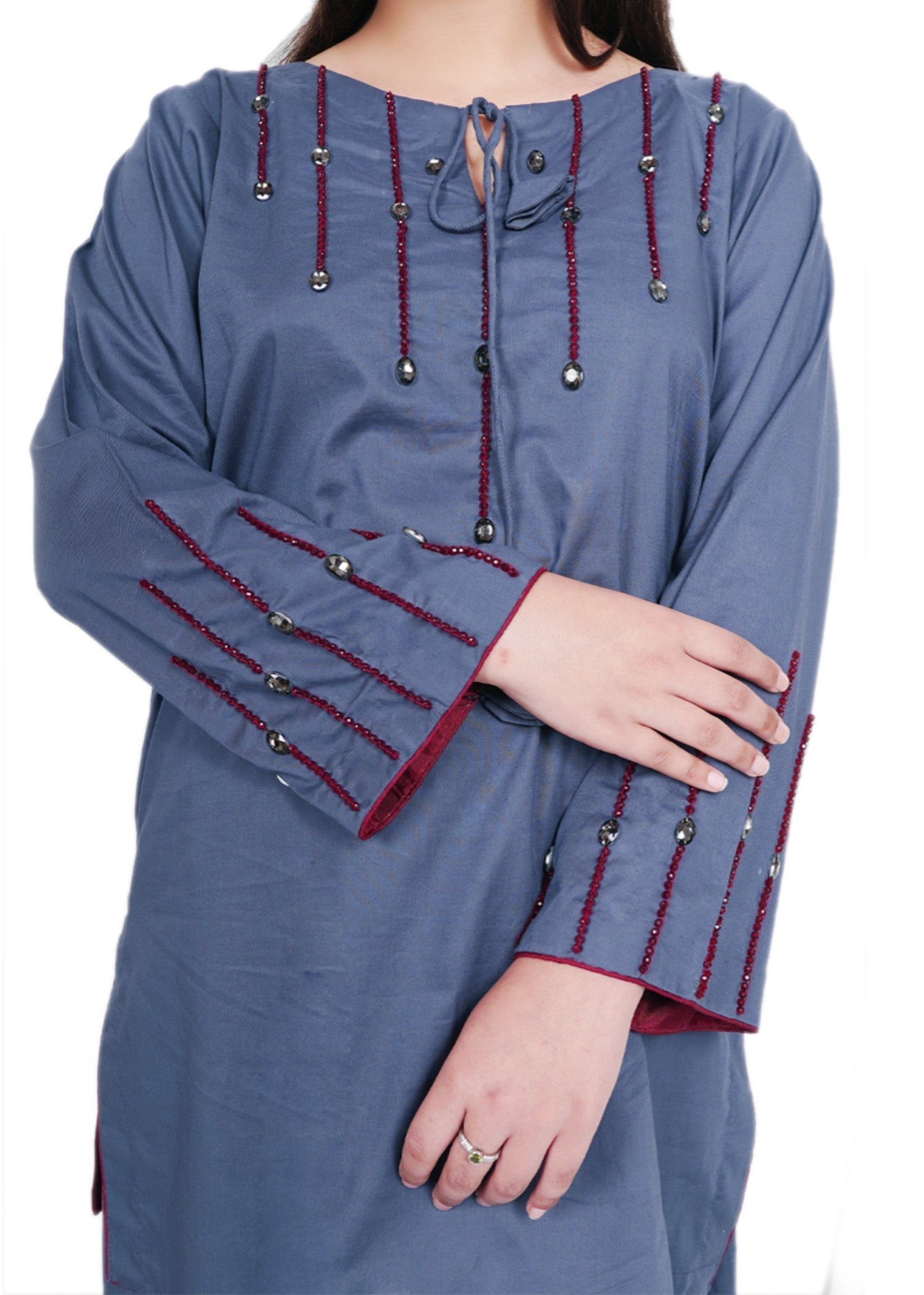 Pretbee Grey Handmade Stone Work Farshi Shalwar Set Women 2pcs