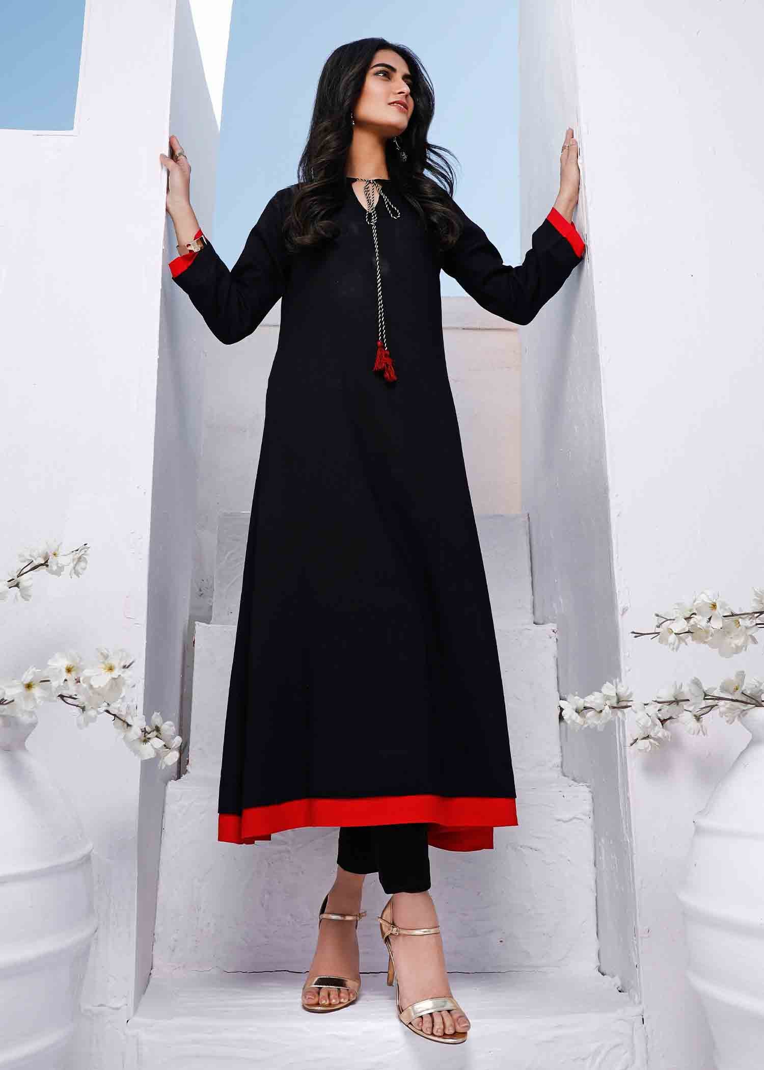 Nuqsh KH 010 Flowy Black A line Shirt. Slim Fit Pants Women 2pcs