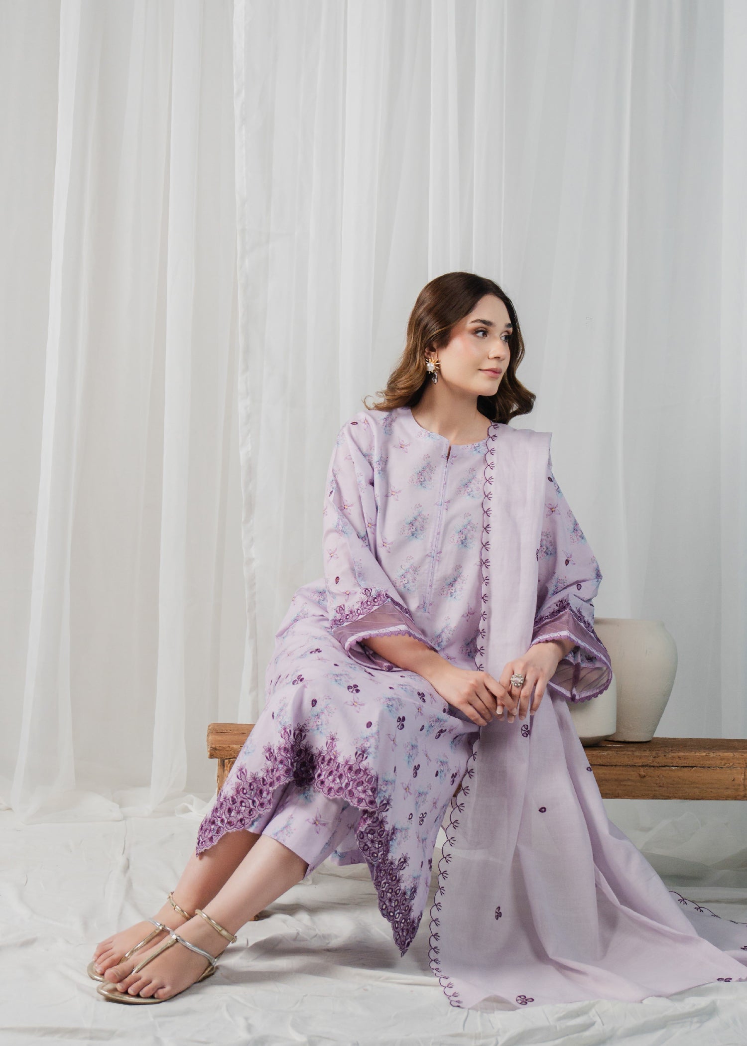 Buzzazi Lilac Wisteria Printed Suit Women 3pcs